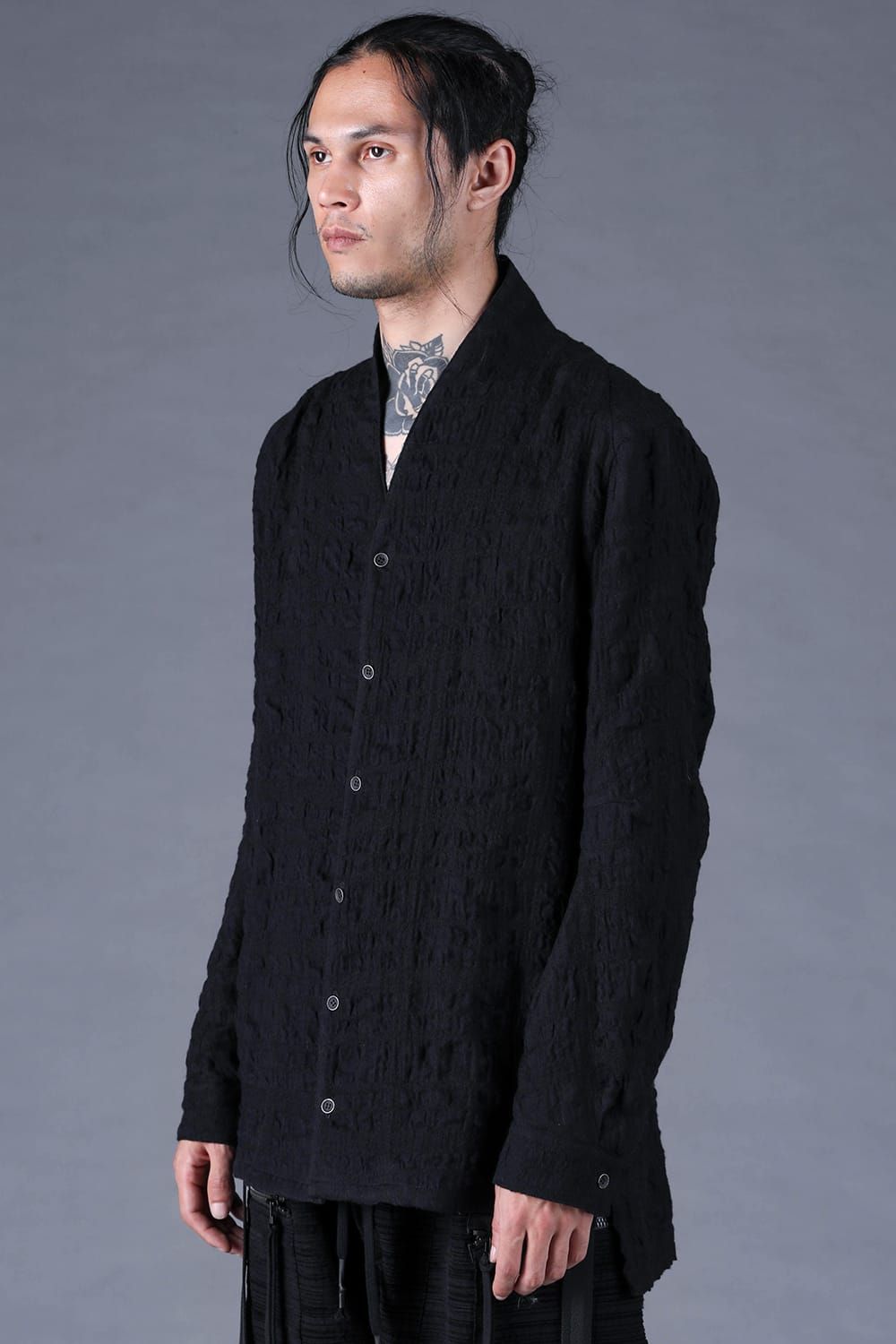 Shadow Check Shawl Collar Shirt"Black" / シャドウチェックショールカラーシャツ"ブラック"