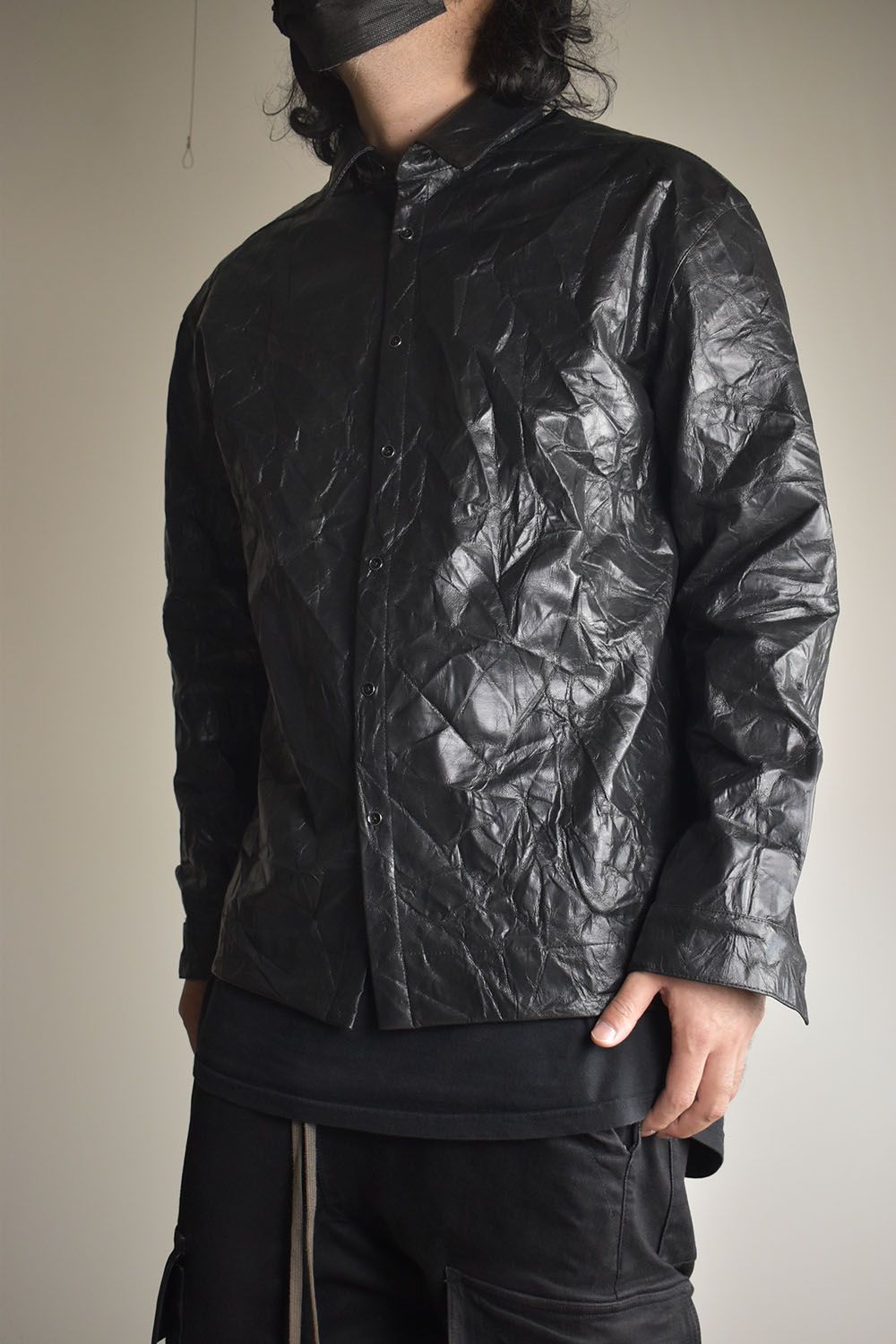 Washer Synthetic Leather Shirts"Black" / ワッシャーシンセティックレザーシャツ"ブラック"