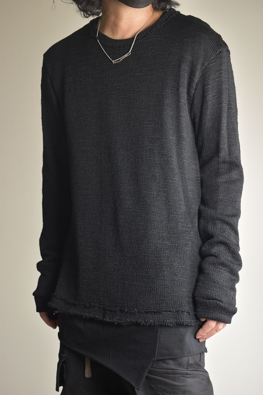 Low-Gauge knit × Cotton Jersey Layered Tee "Black" / ローゲージニット×コットンジャージレイヤードTシャツ"ブラック"