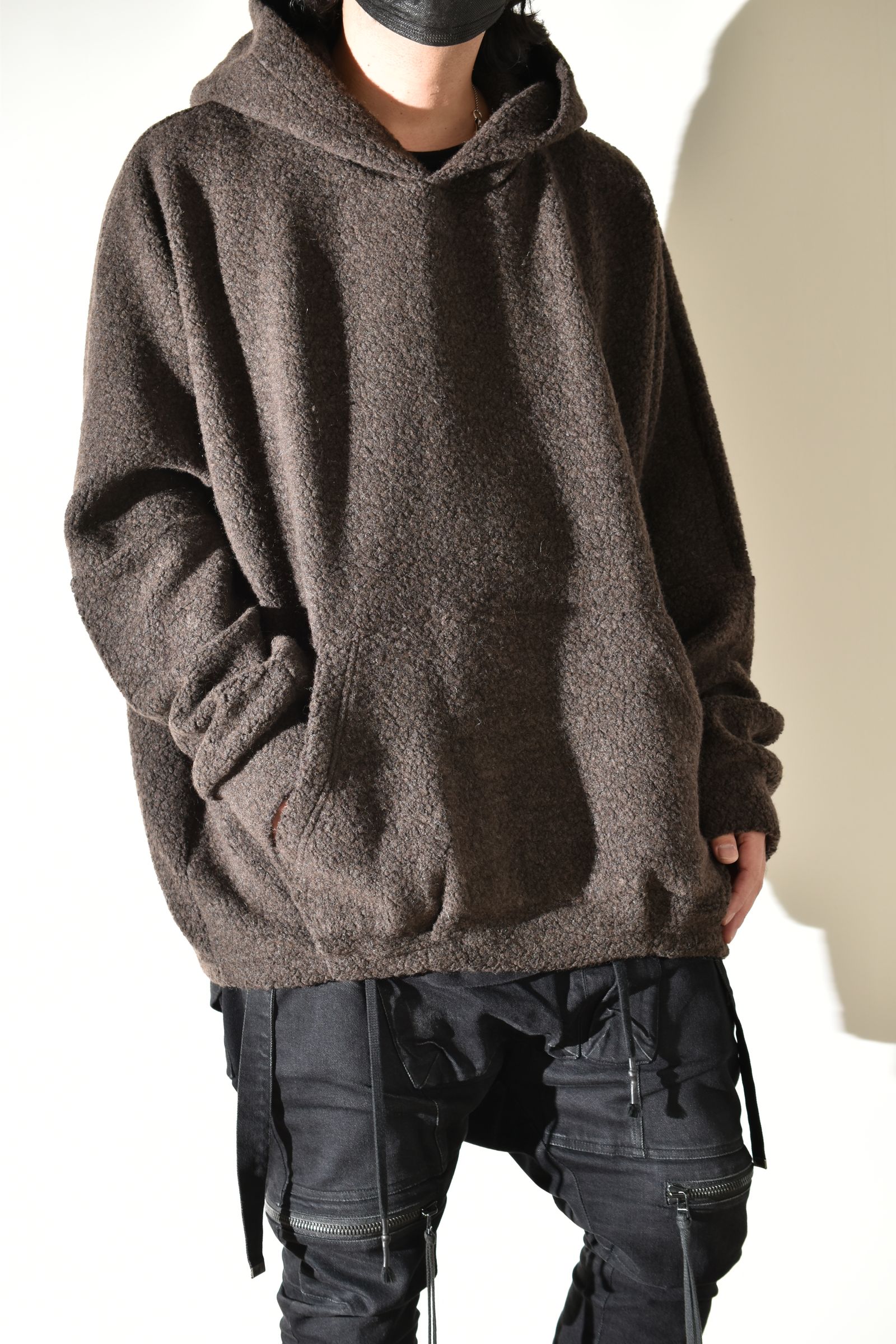 Sheep Pile Knit Dolman Hoodie Pullover"Khaki" / シープパイルニットドルマンフーディプルオーバー"カーキ"