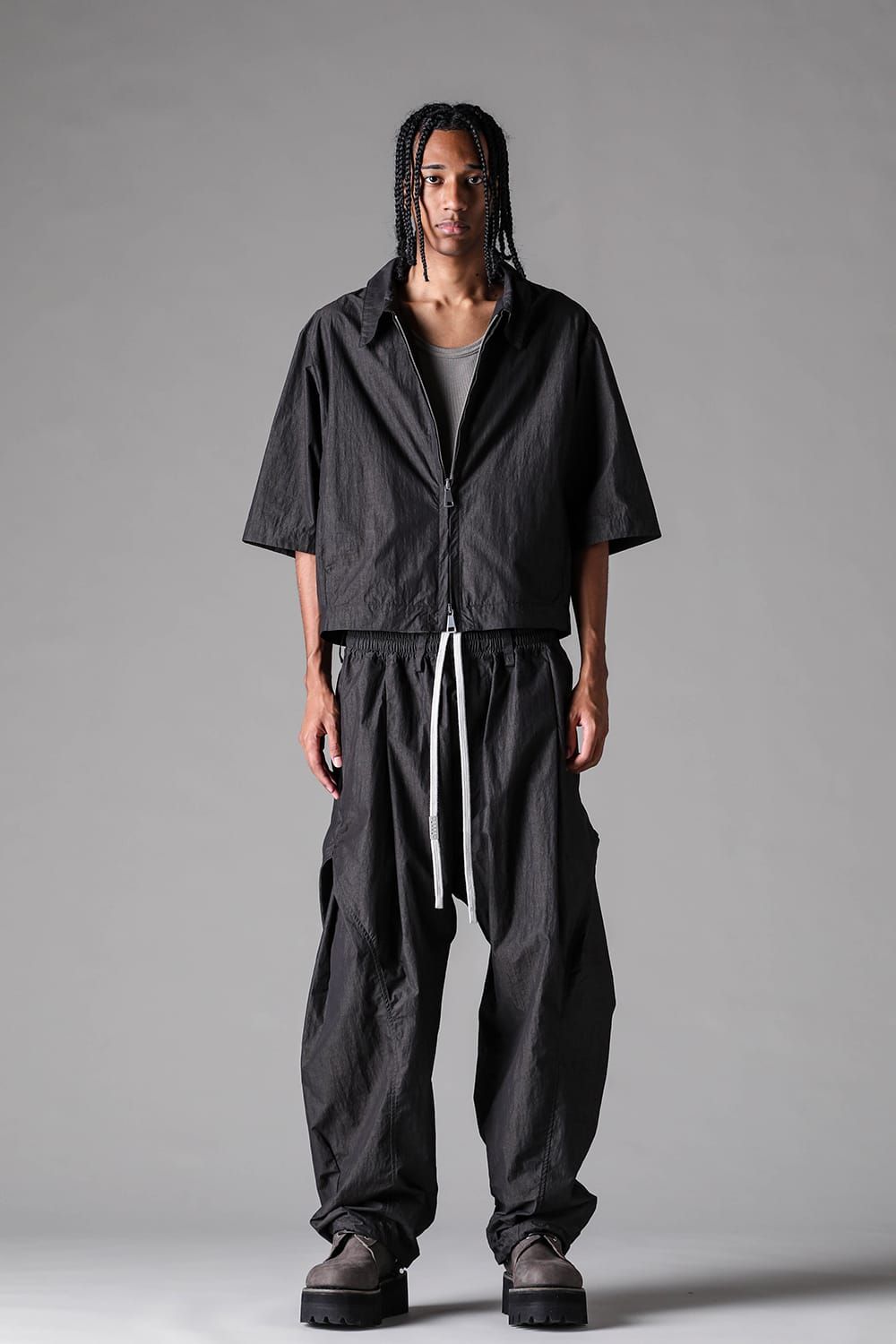 《2027SS先行予約》Cotton Nylon Zip Half Sleeve Shirts"Black" / コットンナイロンジップハーフスリーブシャツブラック"