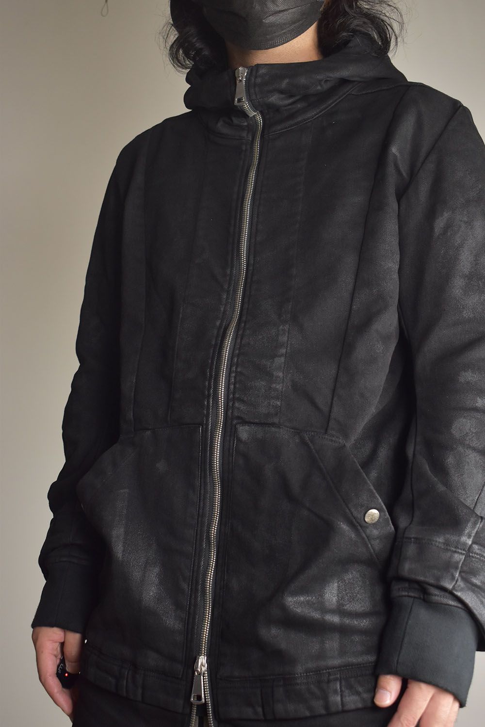Coated Bonding Hoodie Denim Blouson"Black" / コーディングボンディングフーデッドデニムブルゾン"ブラック"