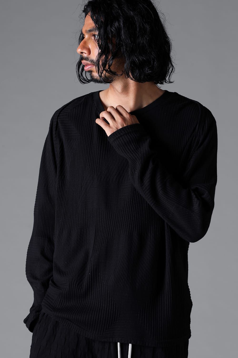 《2026SS先行予約》Deformed Stripe Pattern Shiva Long Sleeve Tee "Black / Cream" /ディフォルメドストライプパターンシヴァロングスリーブ"ブラック/クリーム"
