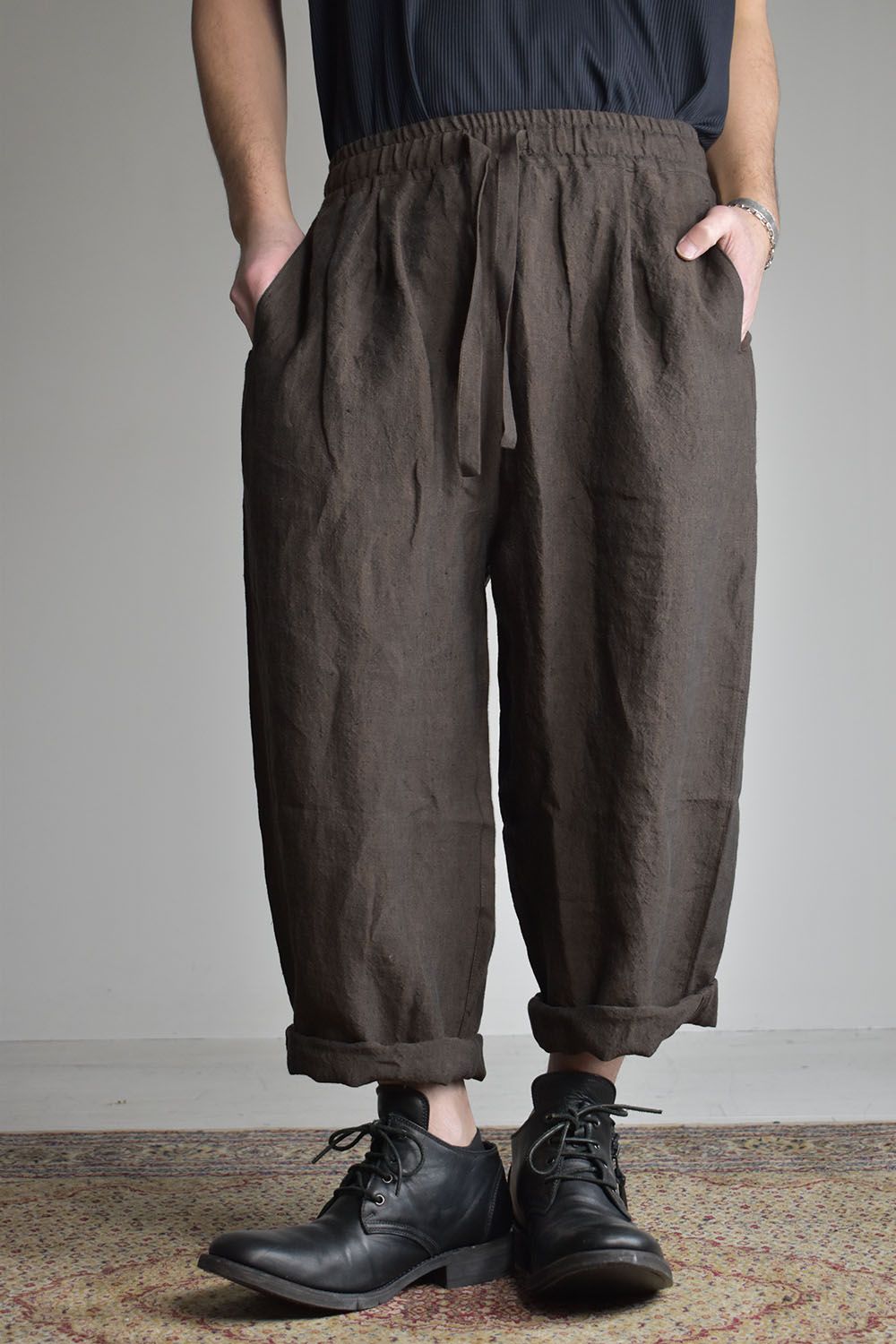 Linen Tuck Trousers"Walnut"/リネンタックトラウザーズ"ウォルナット"