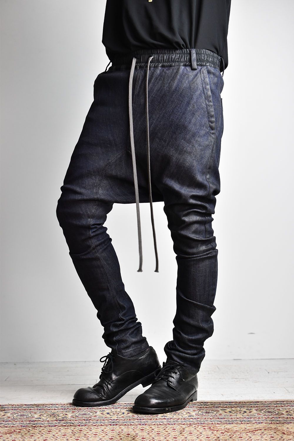 《2025AW先行予約》Coated Stretch denim Sarouel skinny"Blue" / コーティングストレッチデニムサルエルスキニー"ブルー"