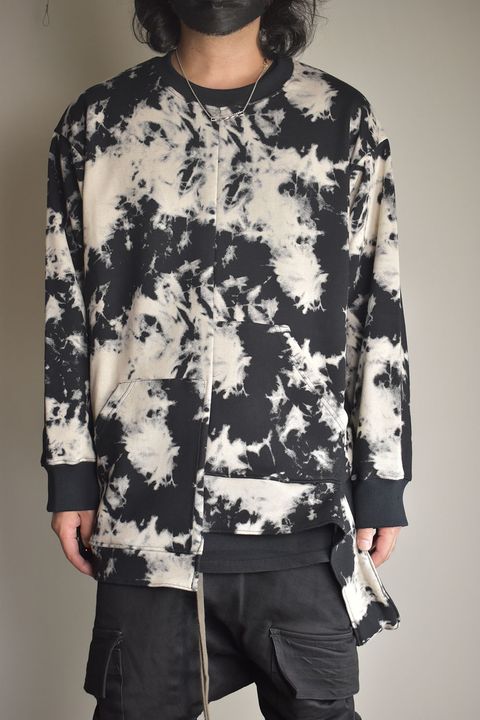 Discharge Pinting Asymmetry Crew Neck Top"Black×Ivory" /ディスチャージプリントアシンメトリークルーネックトップ"ブラック×アイボリー"
