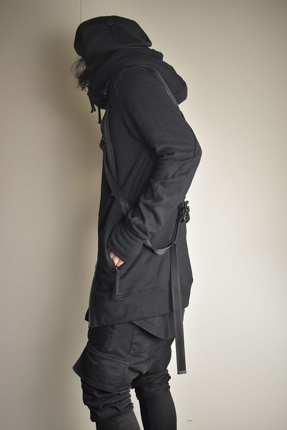 Non-Flammable Fleece Harness Belt W-Zip Hooded Jacket  "Black" / 無燃糸裏毛ハーネスベルトWジップフーデッドジャケット"ブラック"
