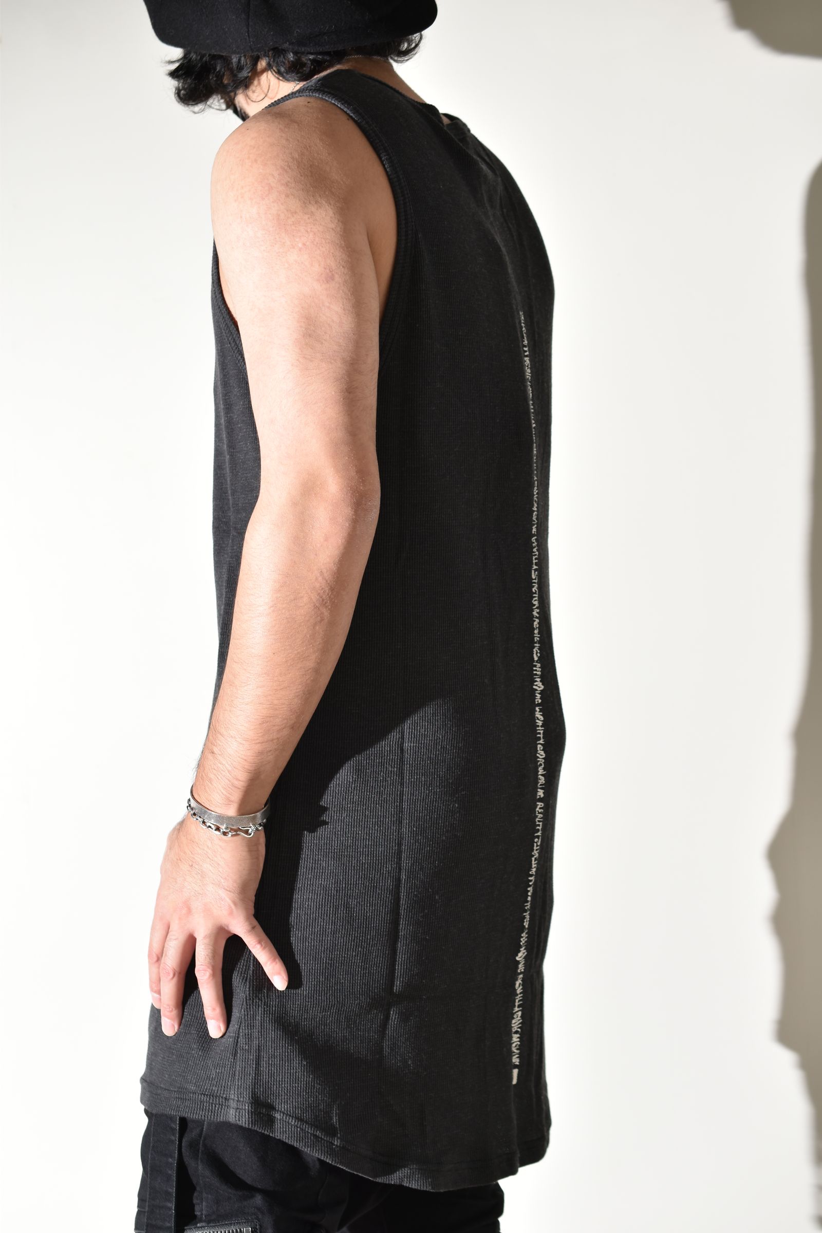 Back Printed Waffle Jersey Long Tank Top"D.Grey" バックプリントワッフルジャージーロングタンクトップ"ダークグレー"