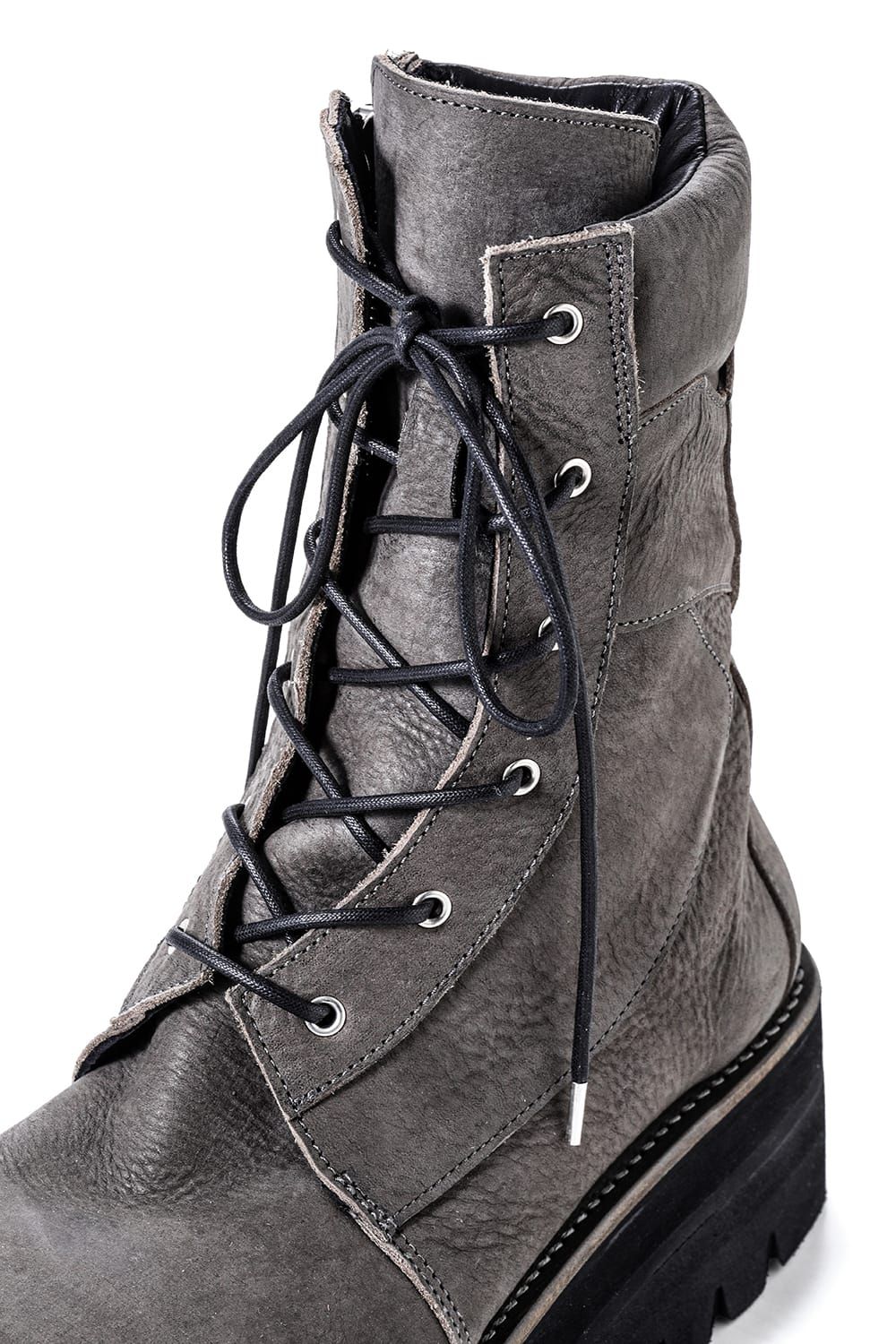 《2027SS先行予約分》Laces Uo Leather Boots "Black / Khaki" / レースアップレザーブーツ"ブラック / カーキ"