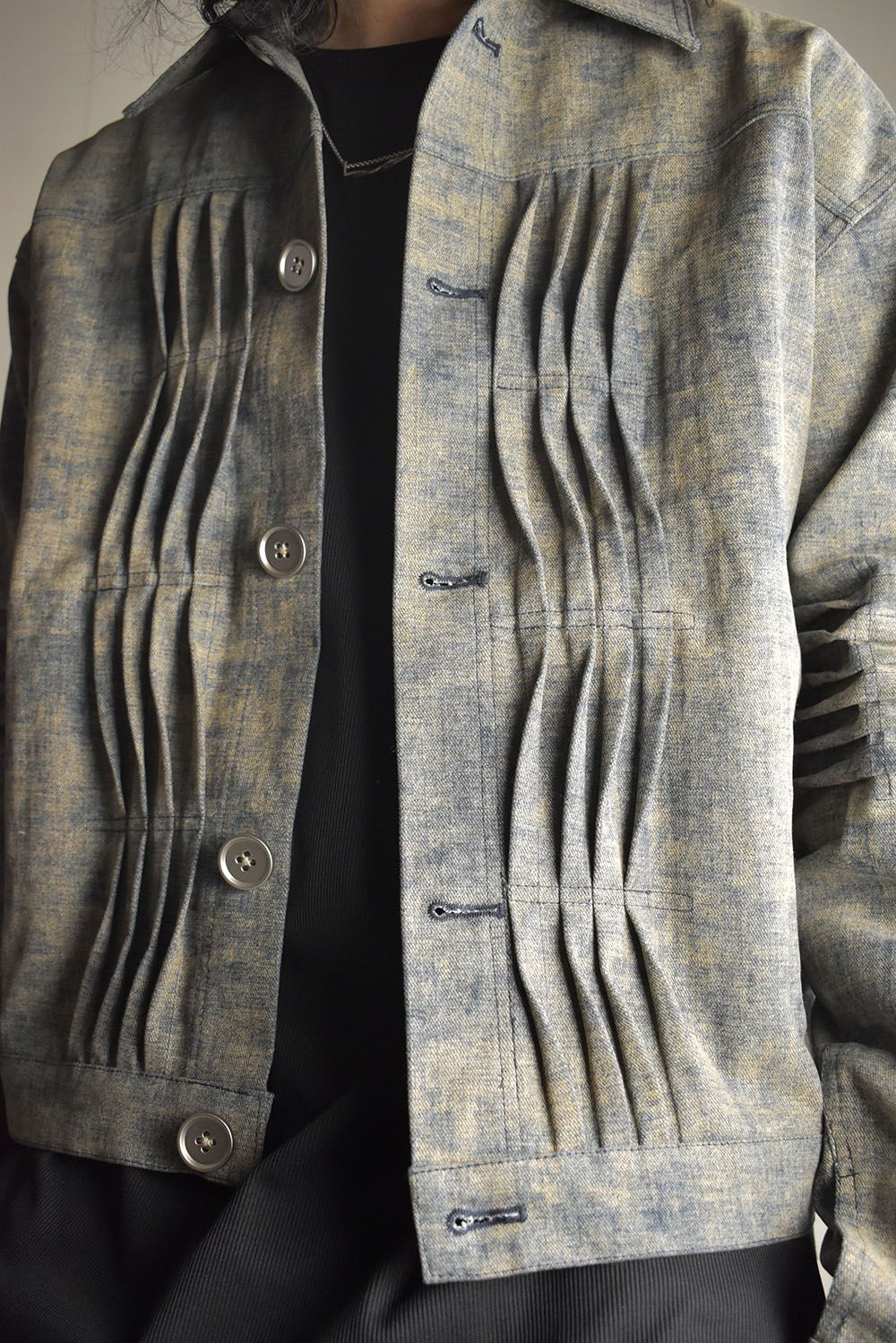 Blended Shades Denim Pin Tuck Blouson "Steel Blue" / ブレンデッドシェイドデニムピンタックブルゾン"スティールブルー"