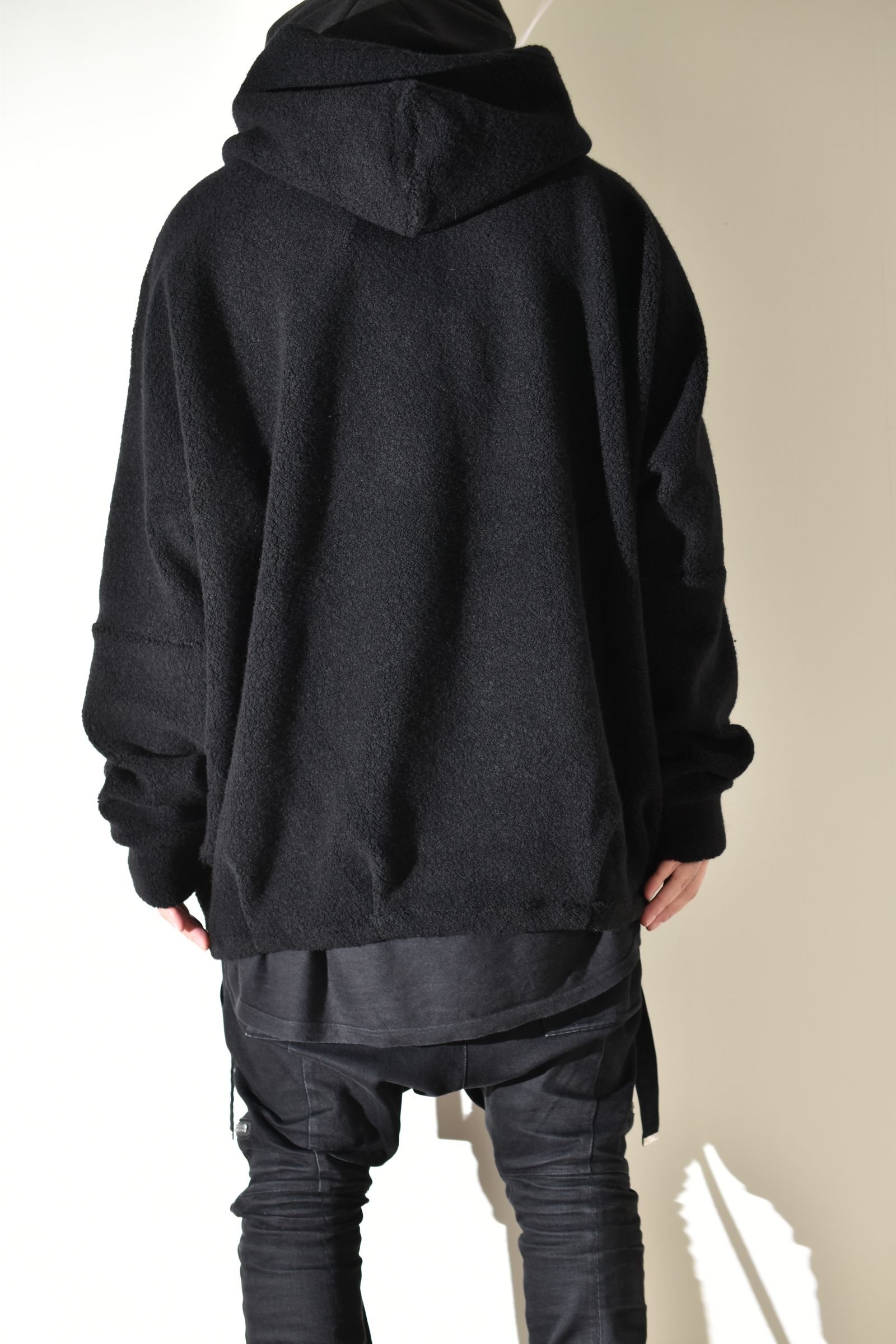 Sheep Pile Knit Dolman Hoodie Pullover"Black" / シープパイルニットドルマンフーディプルオーバー"ブラック"
