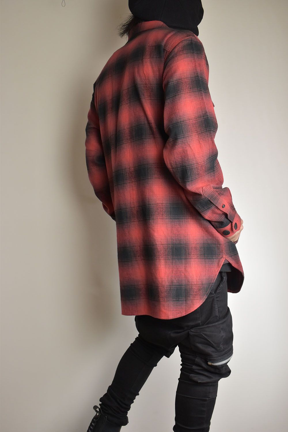 Ombre Check Long Shirts Jacket"Red Check" / オンブレチェックロングシャツジャケット"レッドチェック"