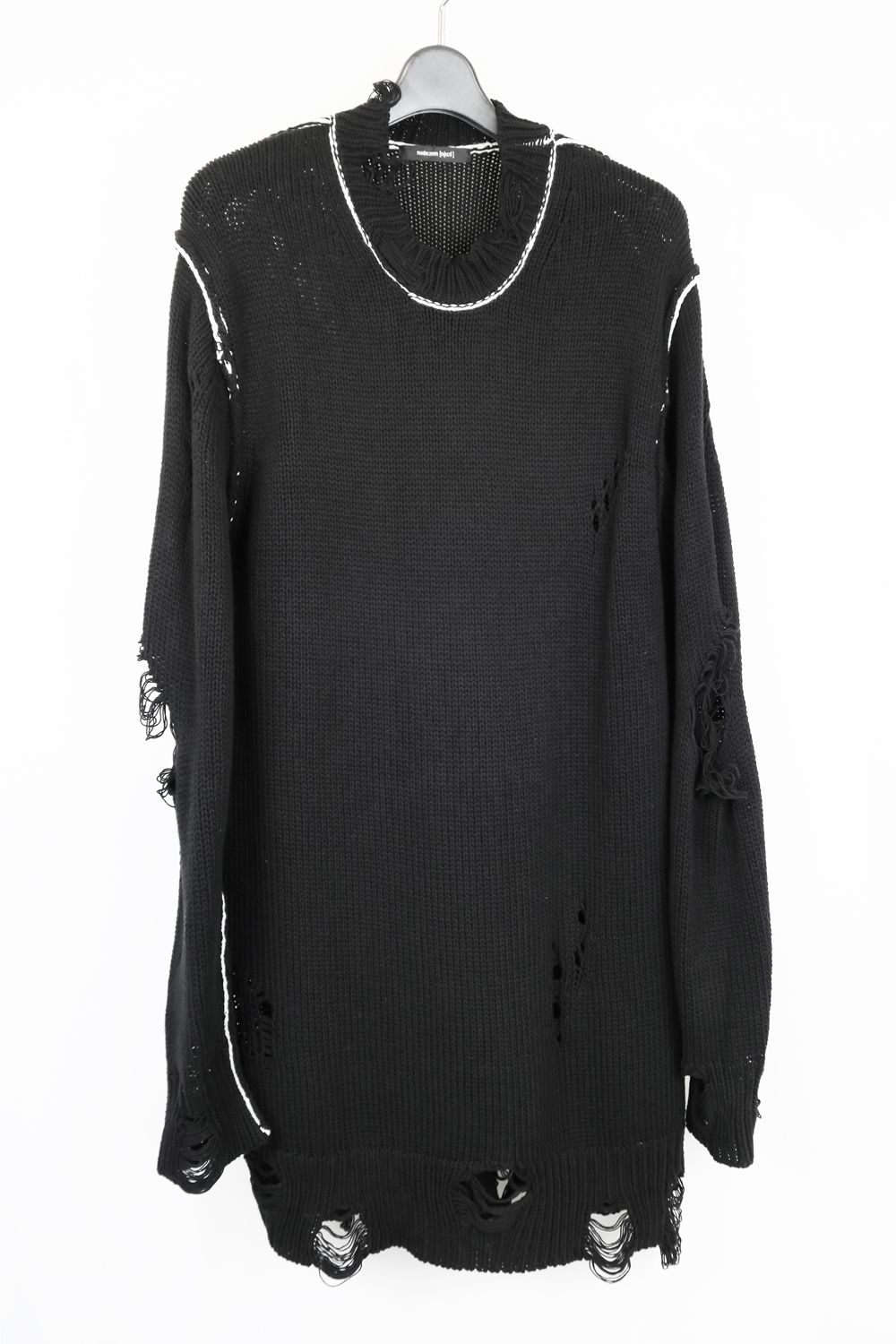 Cotton 3GG Damaged Knit Pullover"Black" / コットン 3GG ダメージニットプルオーバー"ブラック"