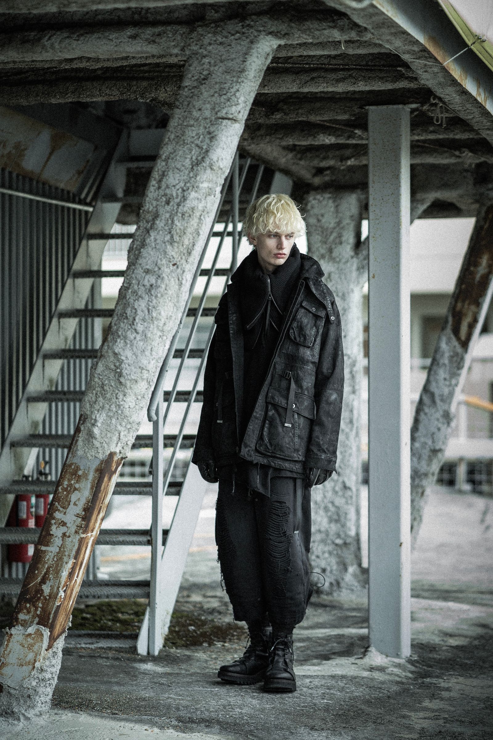 Untwisted Yarn Fleece Shotgun Wide Cropped Pants"Charcoal" / 無撚糸裏毛ショットガンワイドクロップドパンツ"チャコール"