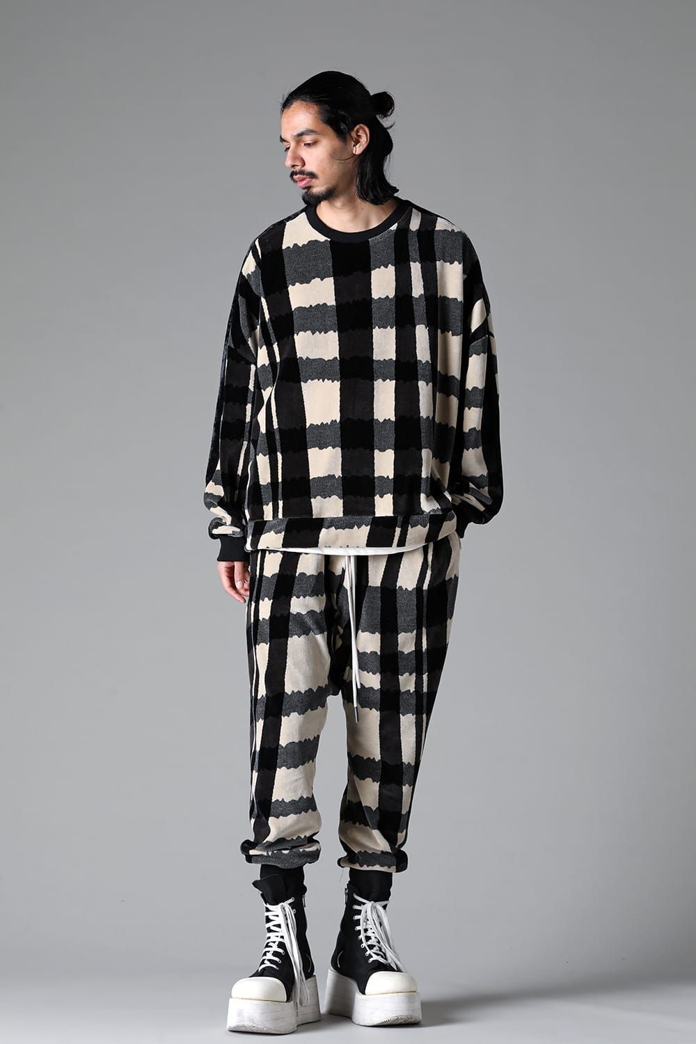 《2025AW先行予約》Checked Pattern Sarouel Jogger"Black×Grey×Ivory" / チェックパターンサルエルジョガー"ブラック×グレー×アイボリー"