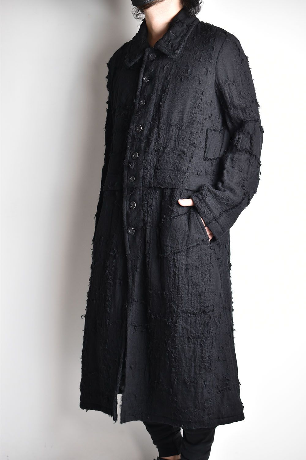 Oversized Patched Long Coat-BORO-"Black"/オーバーサイズドパッチドロングコート-襤褸-"ブラック"