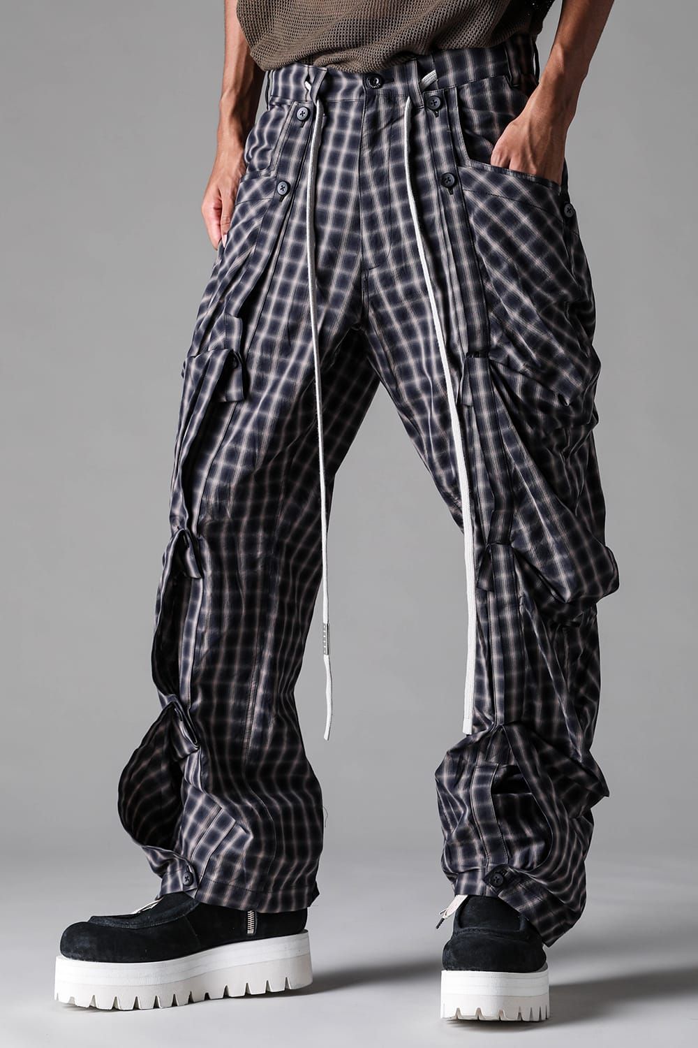 《2027SS先行予約》Plaid Side Layered Pants"Black Plaid / Brown Plaid " / プレイドサイドレイヤードパンツ"ブラックプレイド / ブラウンプレイド"