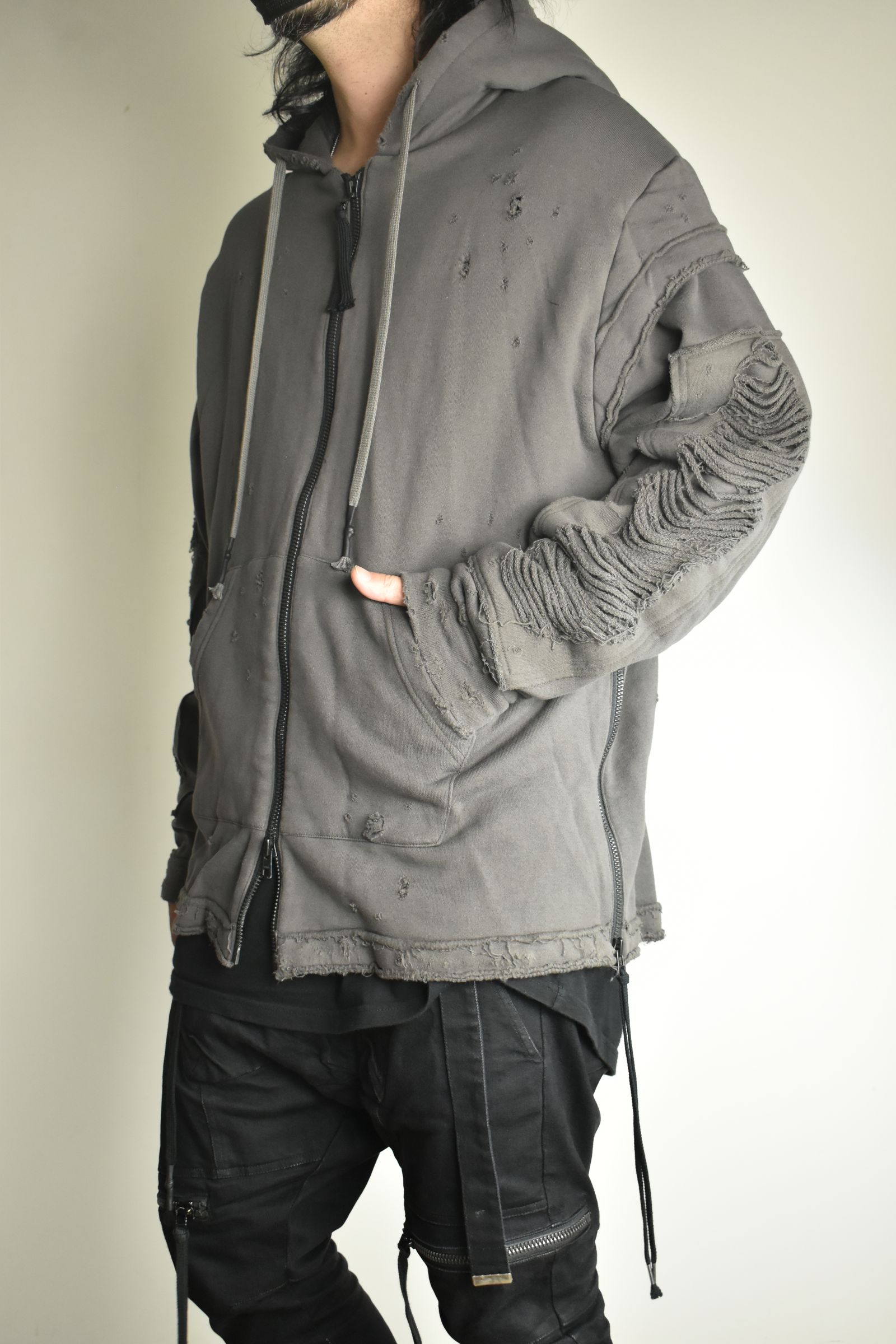 Untwisted Yarn Fleece Shotgun Zip-Up Hoodie"Charcoal" / 無撚糸裏毛ショットガンジップアップフーディー"チャコール"
