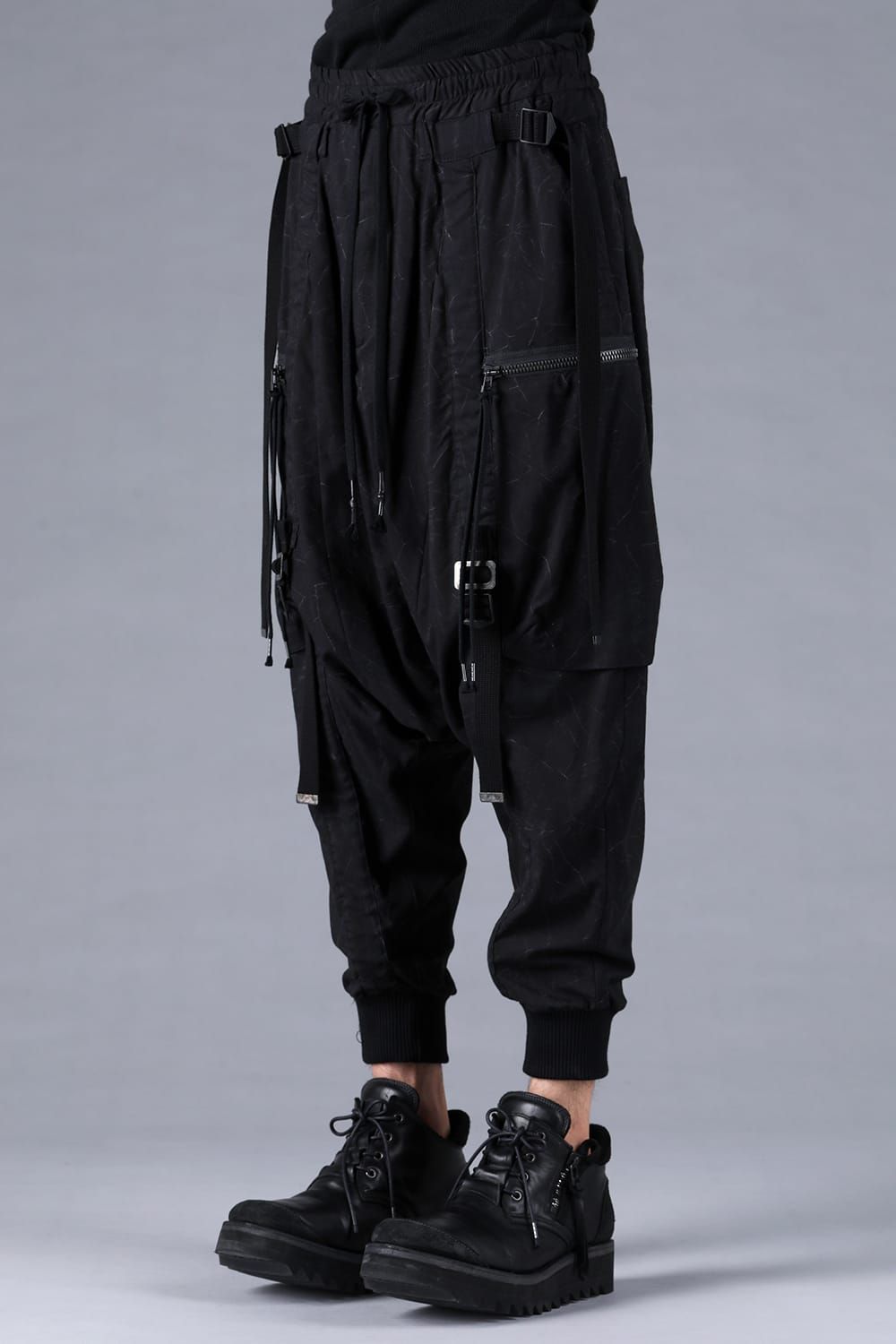 Catch Washer Bleach Belt Adjustable Sarouel Cargo Pants"Black" / キャッチワッシャーブリーチベルトアジャスタブルサルエルカーゴパンツ"ブラック"