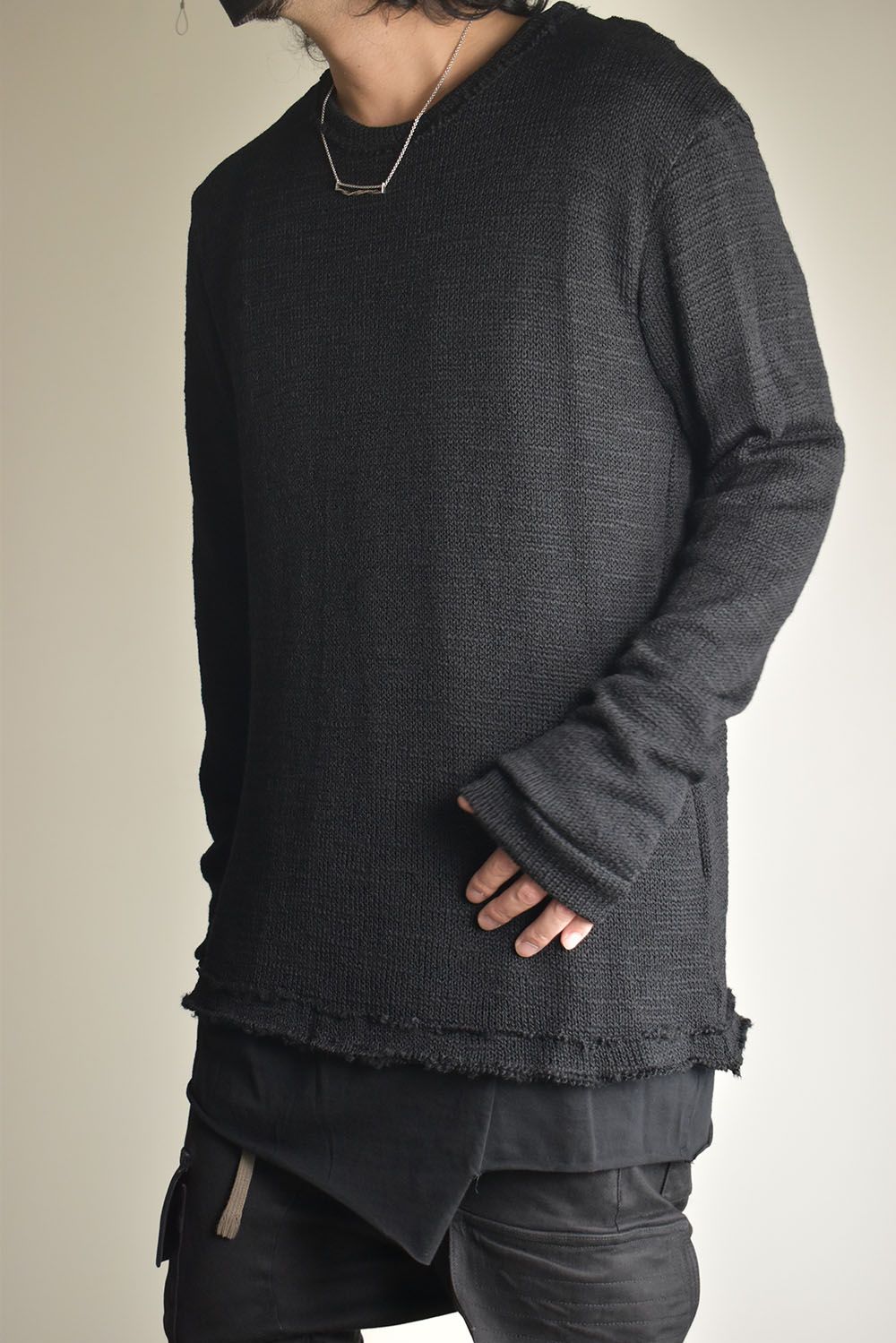 Low-Gauge knit × Cotton Jersey Layered Tee "Black" / ローゲージニット×コットンジャージレイヤードTシャツ"ブラック"
