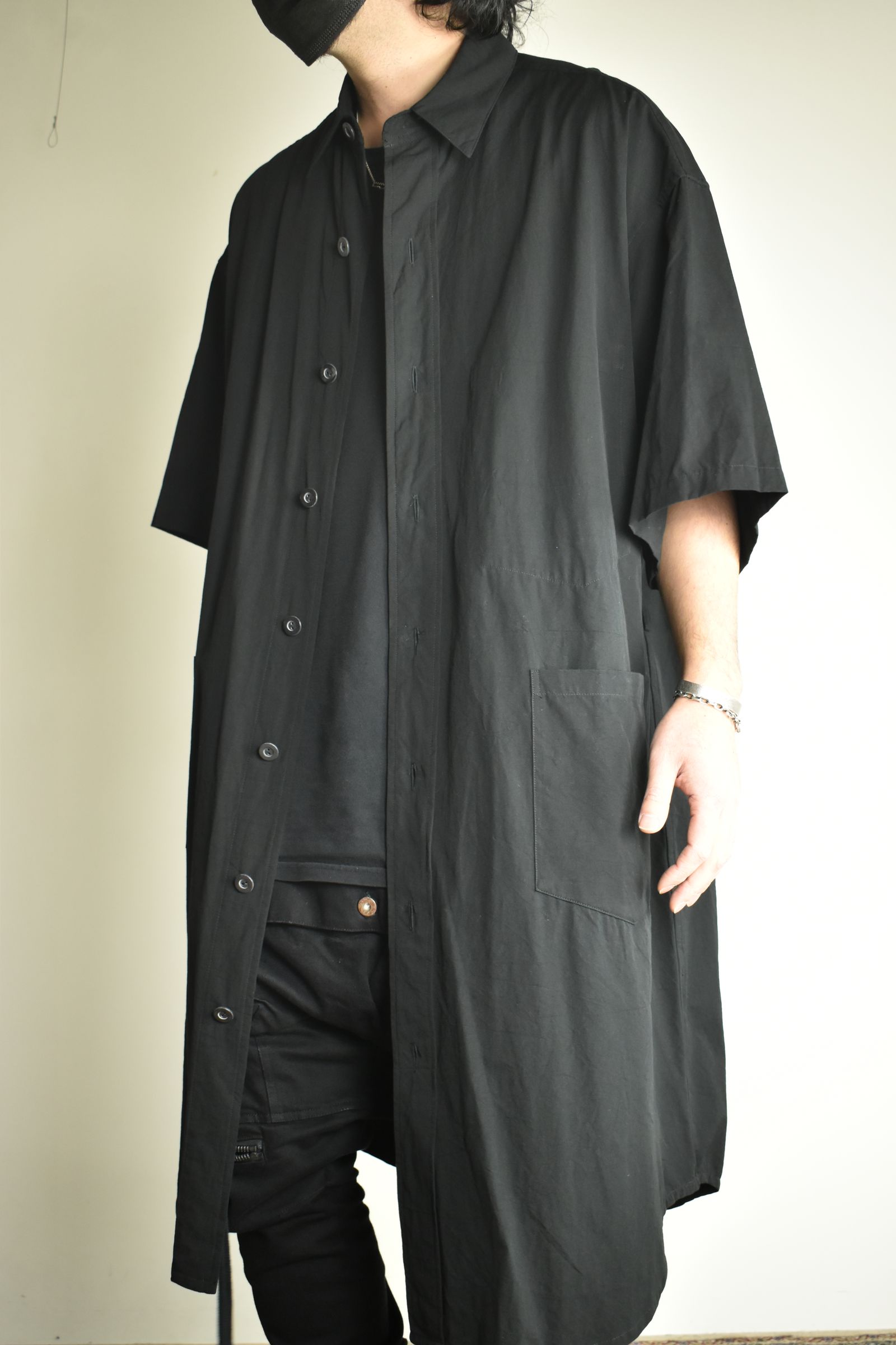 Cotton Broad Short-Sleeved Big Shirt &Dress"Black" / コットンブロード半袖ビッグシャツ / ワンピース"ブラック"