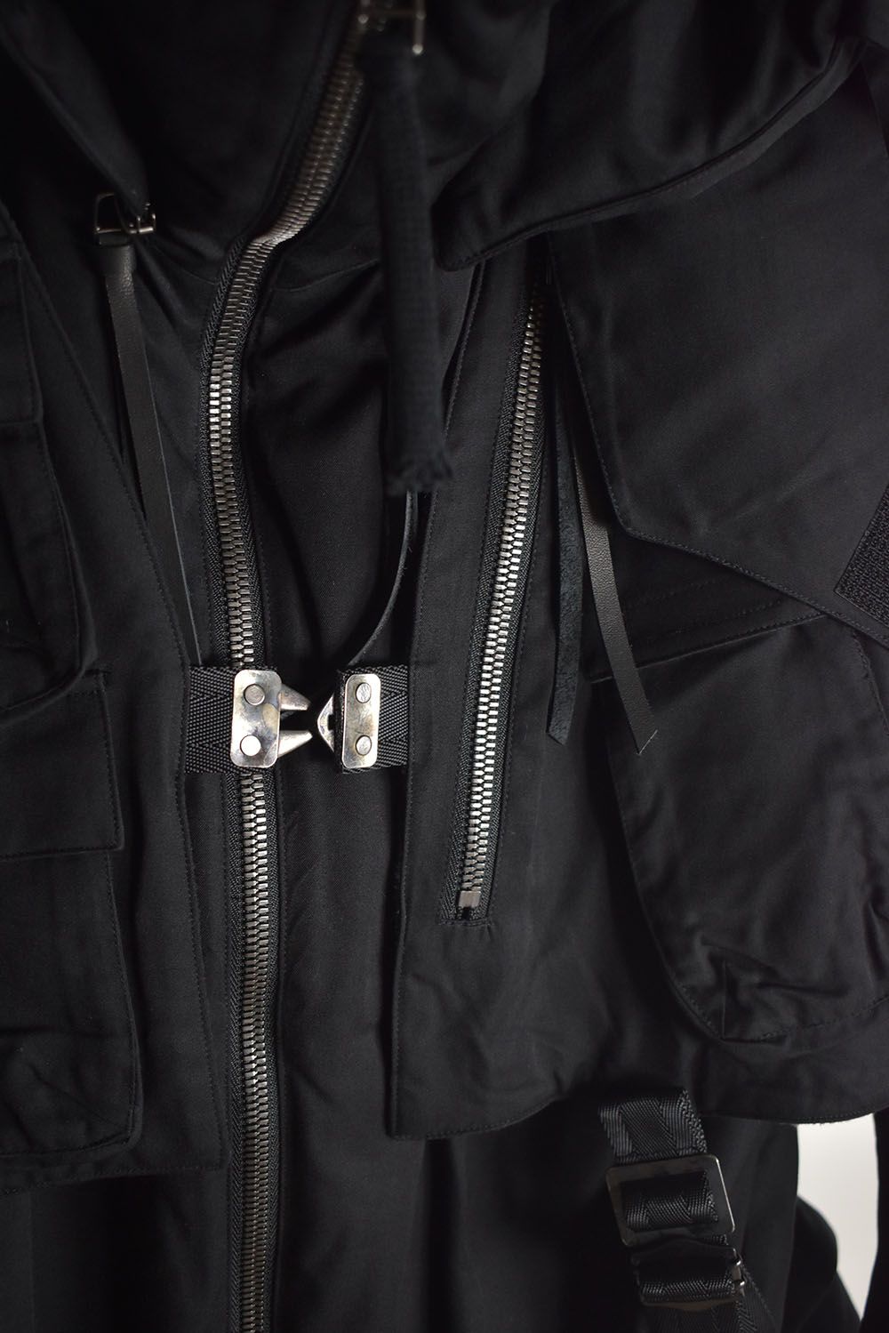 Rayon Twill Vest Hooded Down Jacket "Black" / レーヨンツイルベスト/フードアタッチドダウンジャケット"ブラック"