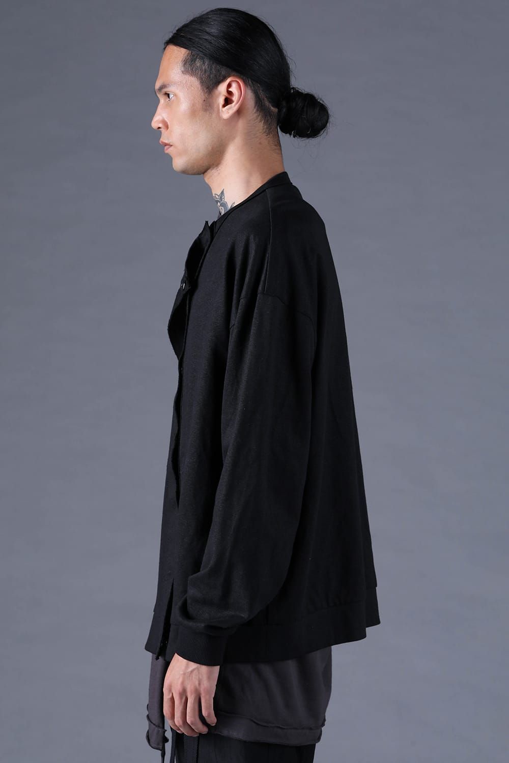 《2027SS先行予約分》Linen-Cotton Jersey Double-Open Cardigan "Black" / リネンコットンジャージーダブルオープンカーディガン"ブラック"