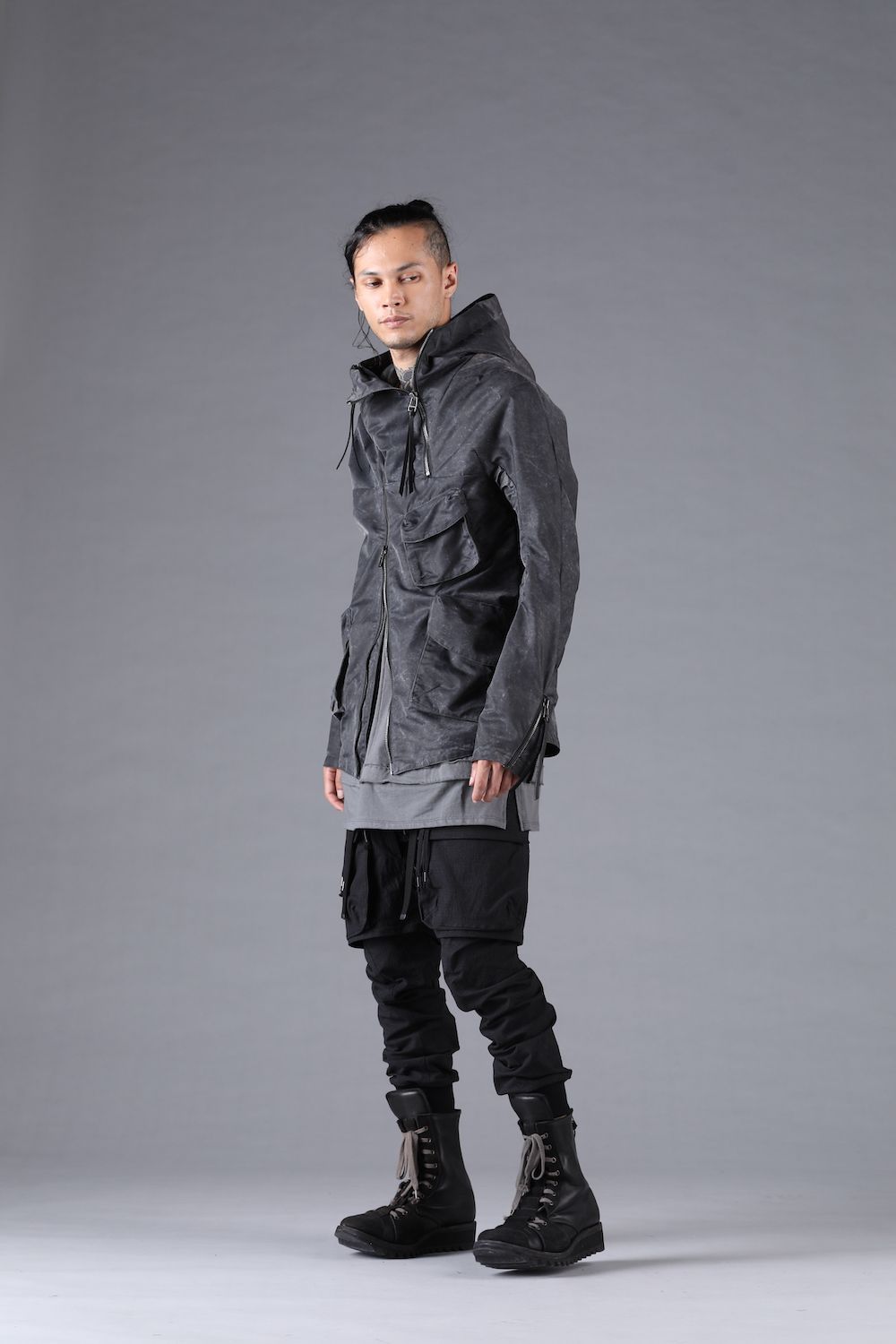 Pigment Coated Washer Nylon Hooded Jacket"Black" / 顔料コーティングワッシャーナイロンフーデットジャケット"ブラック"