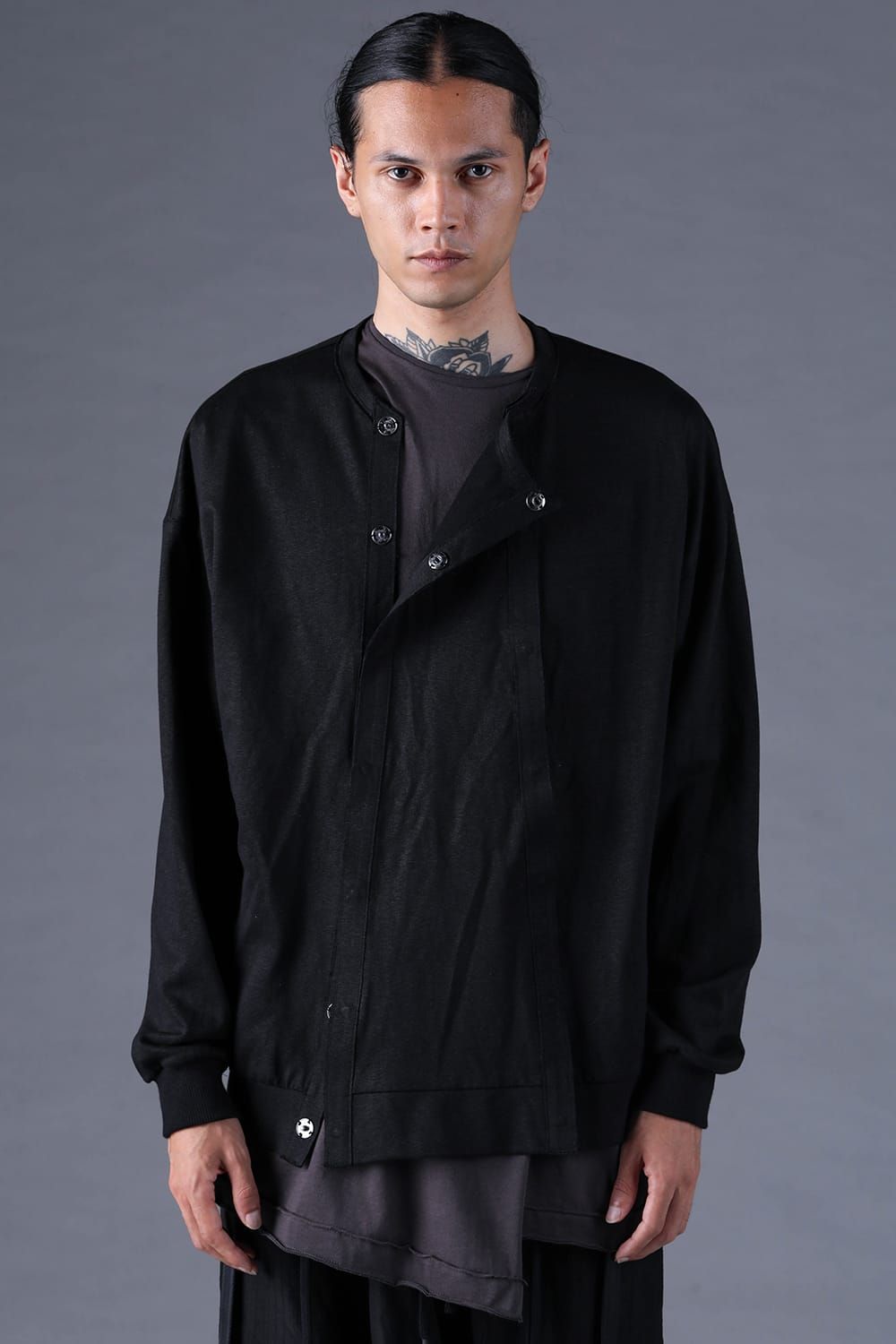 《2027SS先行予約分》Linen-Cotton Jersey Double-Open Cardigan "Black" / リネンコットンジャージーダブルオープンカーディガン"ブラック"