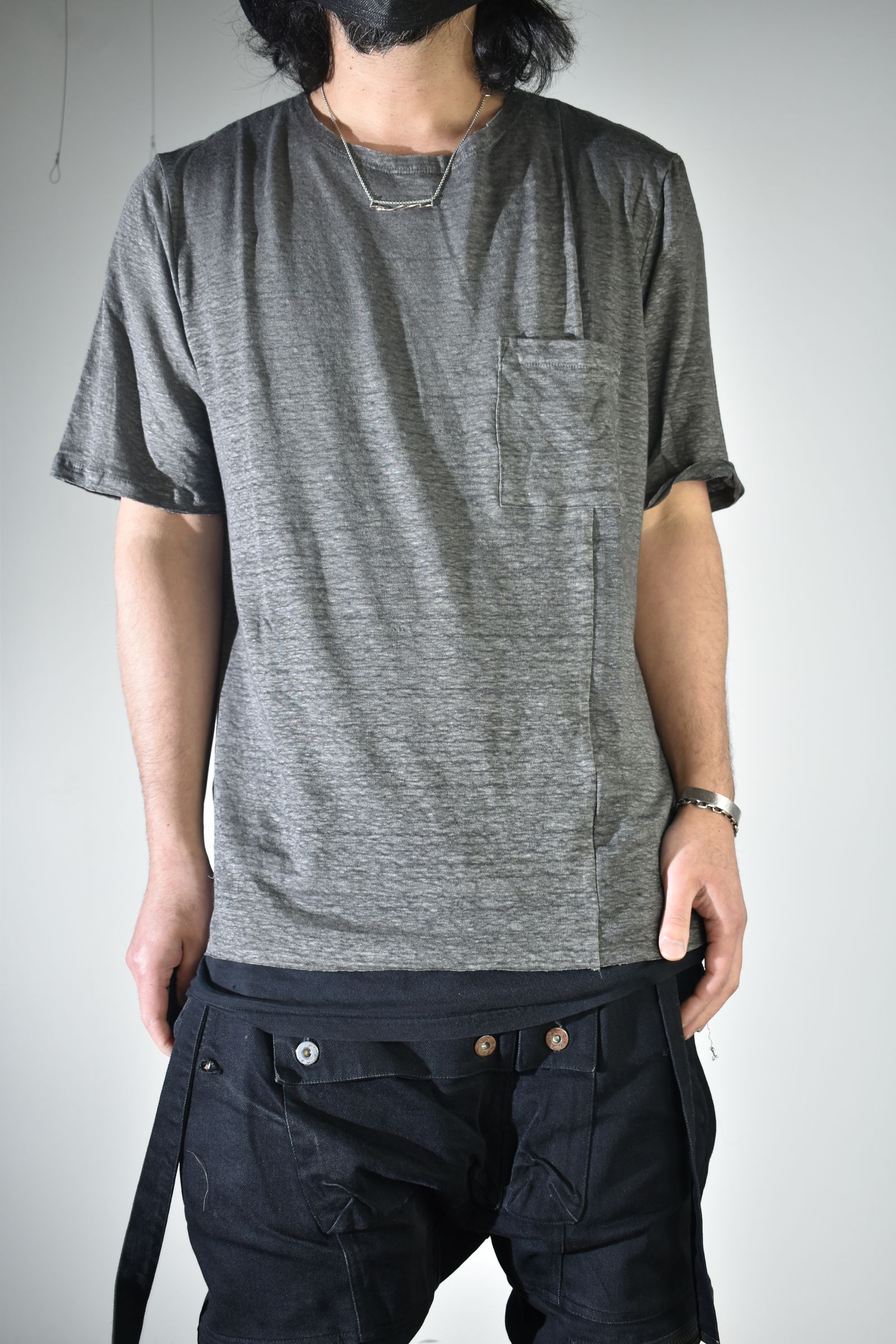 Side Panel Large Tee Shirts W/Pocket"Dark Grey" / サイドパネルラージTee"ダークグレー"