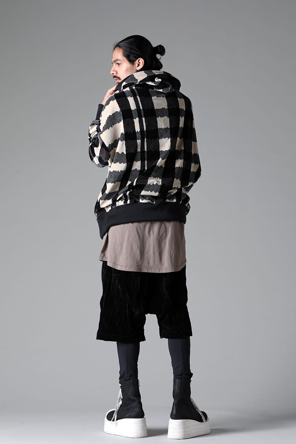 《2025AW先行予約》Checked Pattern Hooded Top"Black×Grey×Ivory" / チェックパターンフーデッドトップ"ブラック×グレー×アイボリー"