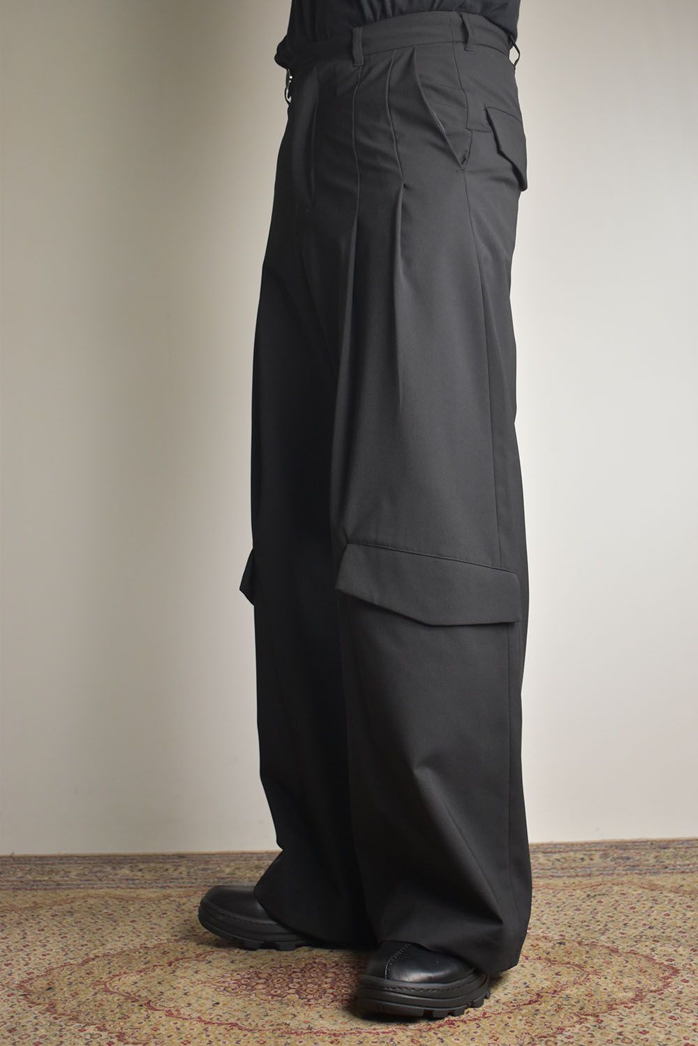 Shingle Flap Baggy Trousers "Black" / シンフラップバギートラウザー"ブラック"