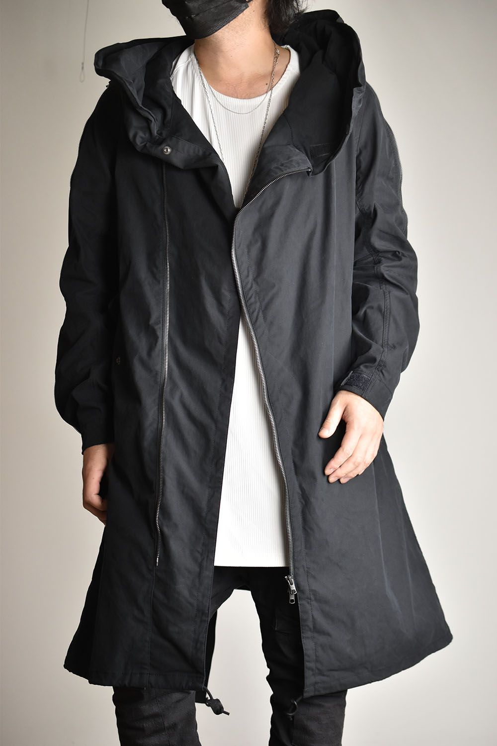 MULTI ZIP MILITARY HOODIE COAT - WITHOUT PATCHES"Black"/マルチジップミリタリーコート"ブラック"