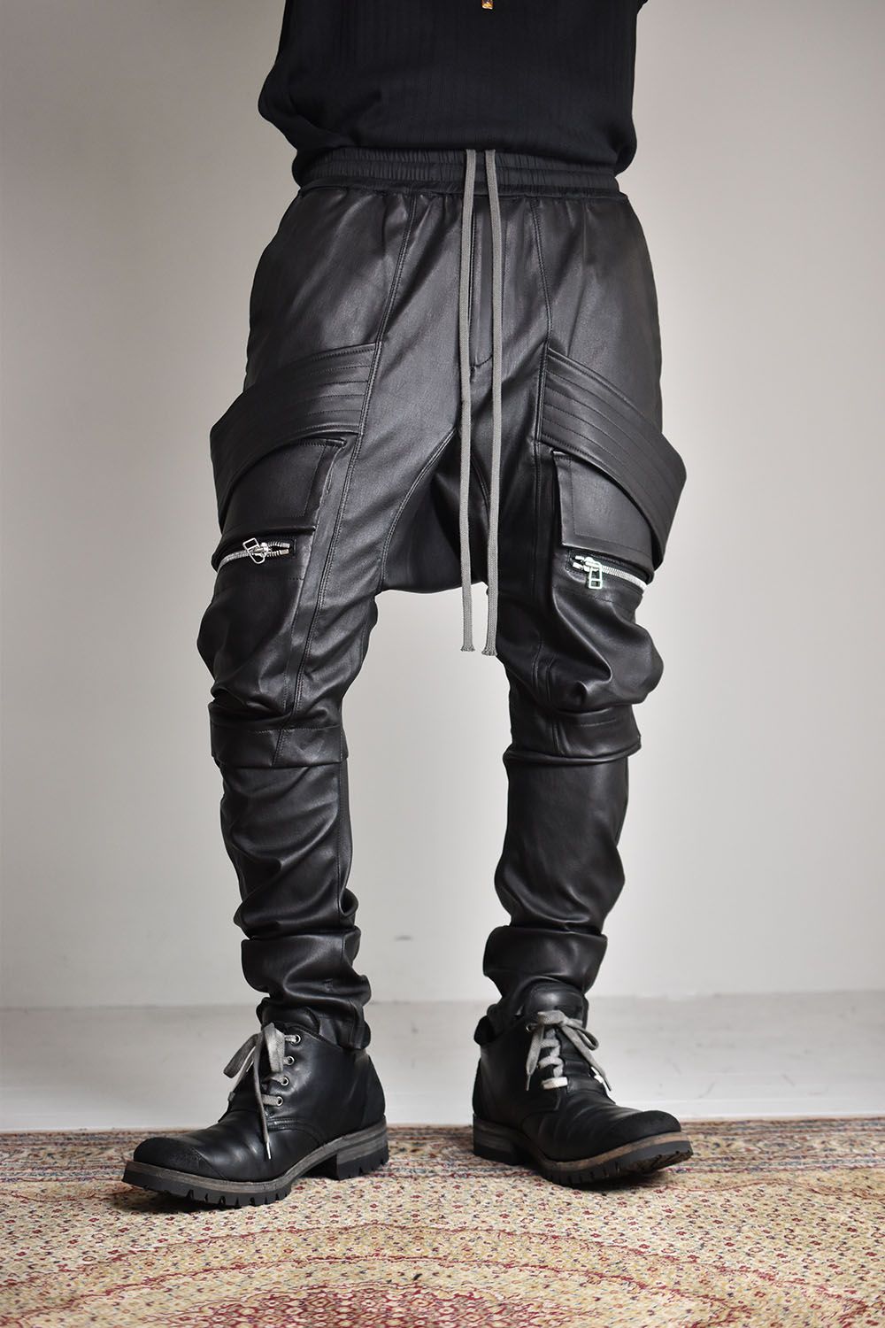 Sheepe Leather Stretch Cargo Sarouel Skinny"Black"/シープレザーストレッチカーゴサルエルスキニー"ブラック"