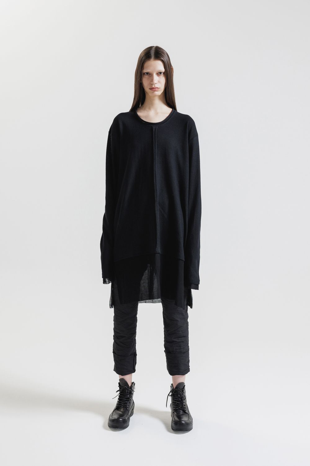 Imitation Linen Cotton Layerd Long Sleeve Tee"Black" / イミテーションリネンコットンレイヤードロングスリーブTee"ブラック"