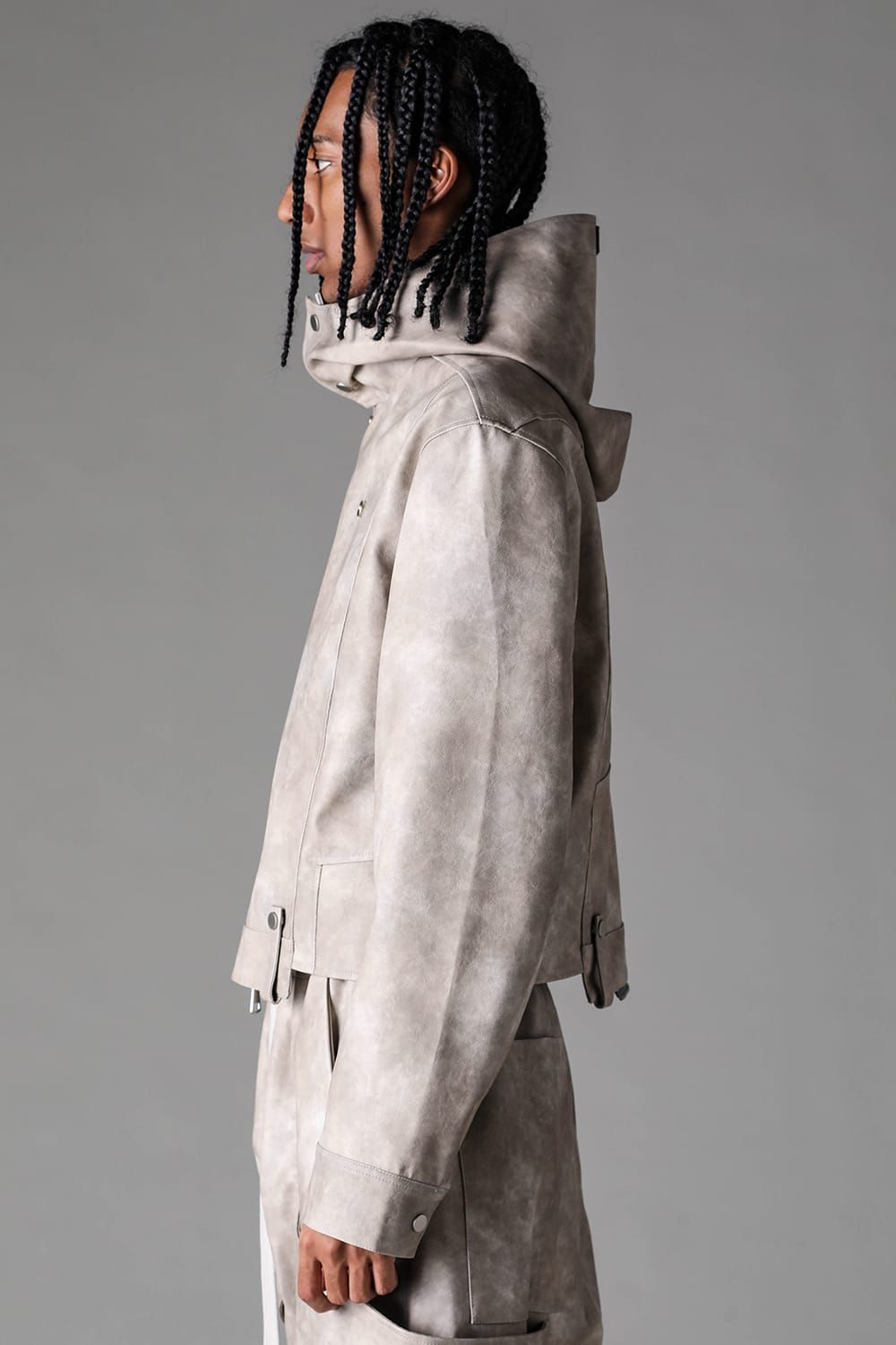 《2027SS先行予約》Vegan Leather Hoodei Double Riders "L.Beige" / ヴィーガンレザーフーディダブルライダース"ライトベージュ"