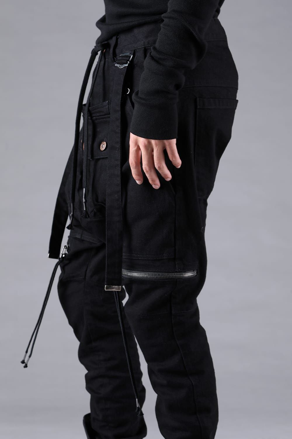 Stretch Denim Salopette Pocket Cargo Jogger Pants "Black" / ストレッチデニムサロペットポケットカーゴジョグパンツ"ブラック"