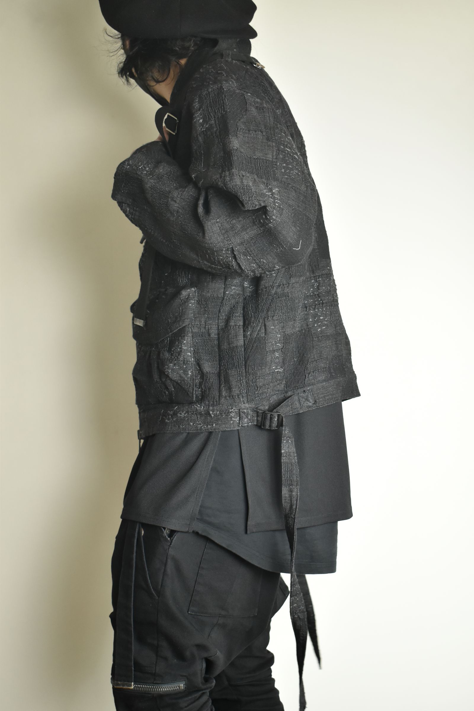 Crust Jacquard Salopette Layered Jacket"Black" / クラストジャガードサロペットレイヤードジャケット"ブラック"