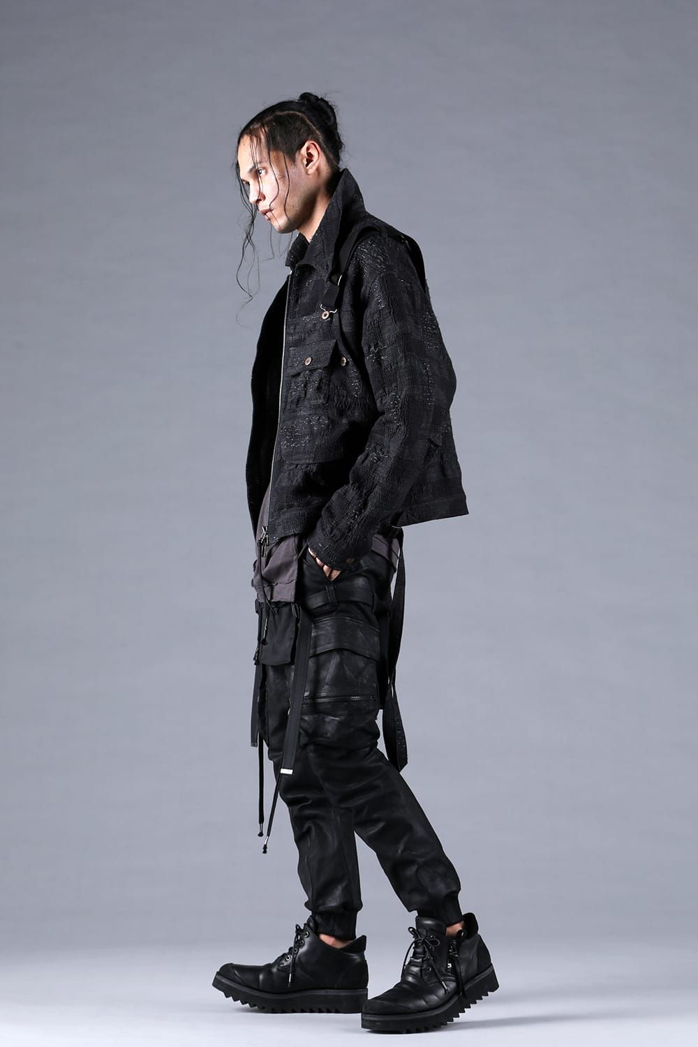 Crust Jacquard Salopette Layered Jacket"Black" / クラストジャガードサロペットレイヤードジャケット"ブラック"