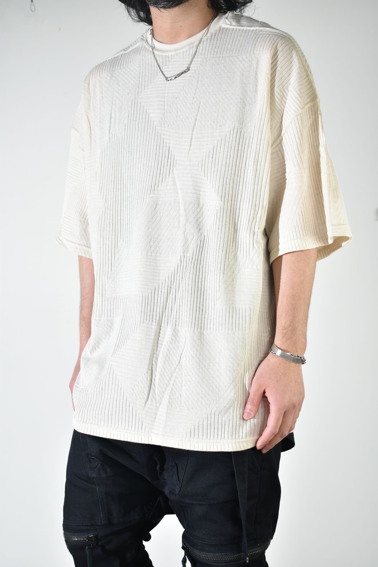 Deformed Stripe Pattern Jumbo Tee "Cream" /ディフォルメドストライプパターンジャンボTee"クリーム"