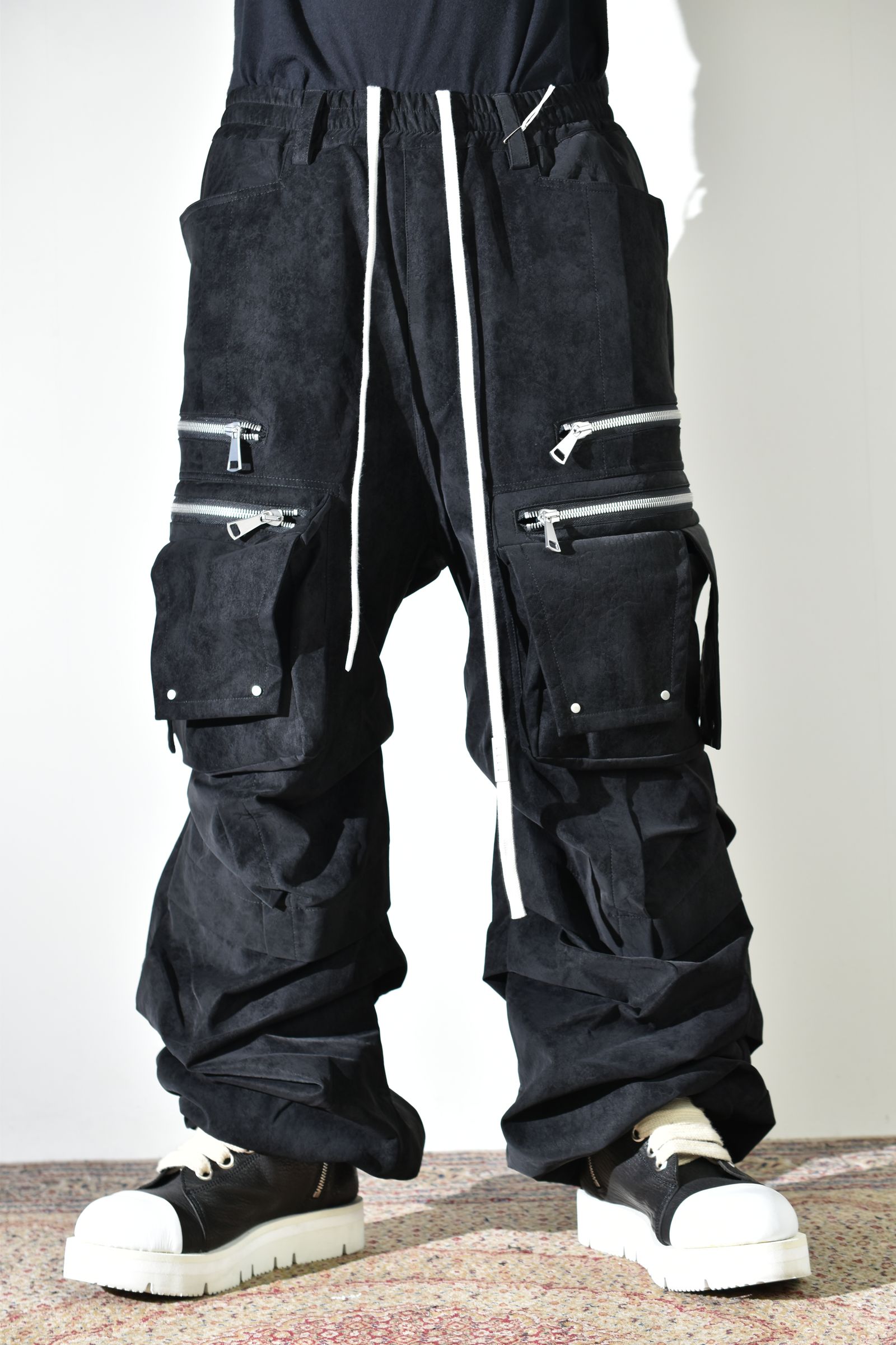 Vegan Suede Leather Cargo Pants"Black" / ヴィーガンスウェードレザーカーゴパンツ "ブラック"