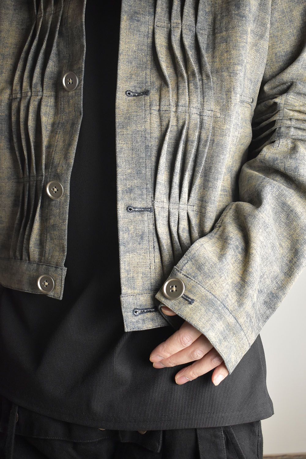 Blended Shades Denim Pin Tuck Blouson "Steel Blue" / ブレンデッドシェイドデニムピンタックブルゾン"スティールブルー"