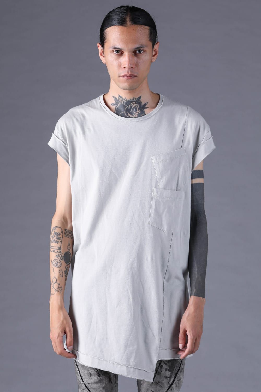 《2027SS先行予約分》30/- Cotton Cap Sleeves T-Shirt "Black / Grey / Charcoal" / 30/-天竺キャップスリーブTシャツ "ブラック / グレー /チャコール"