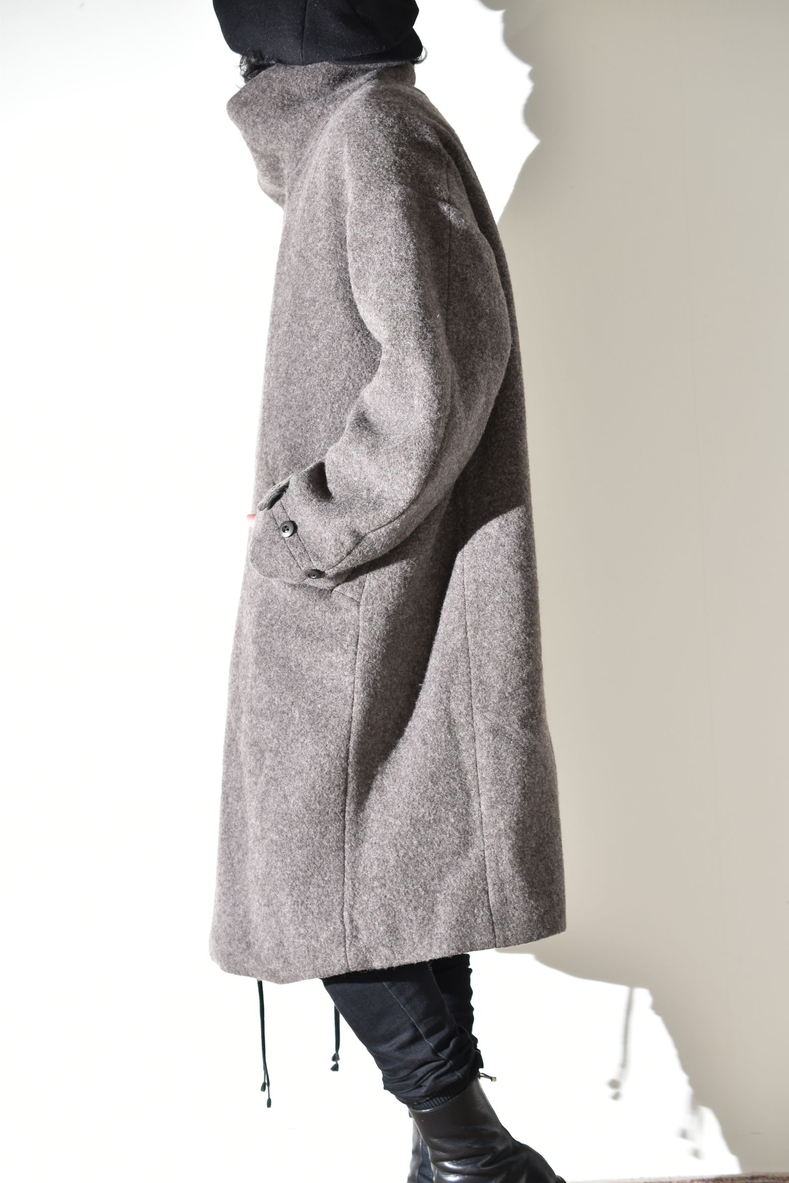 Wool Pile High Neck Coat "GreyBeige" / ウールパイルハイネックコート"グレーベージュ"