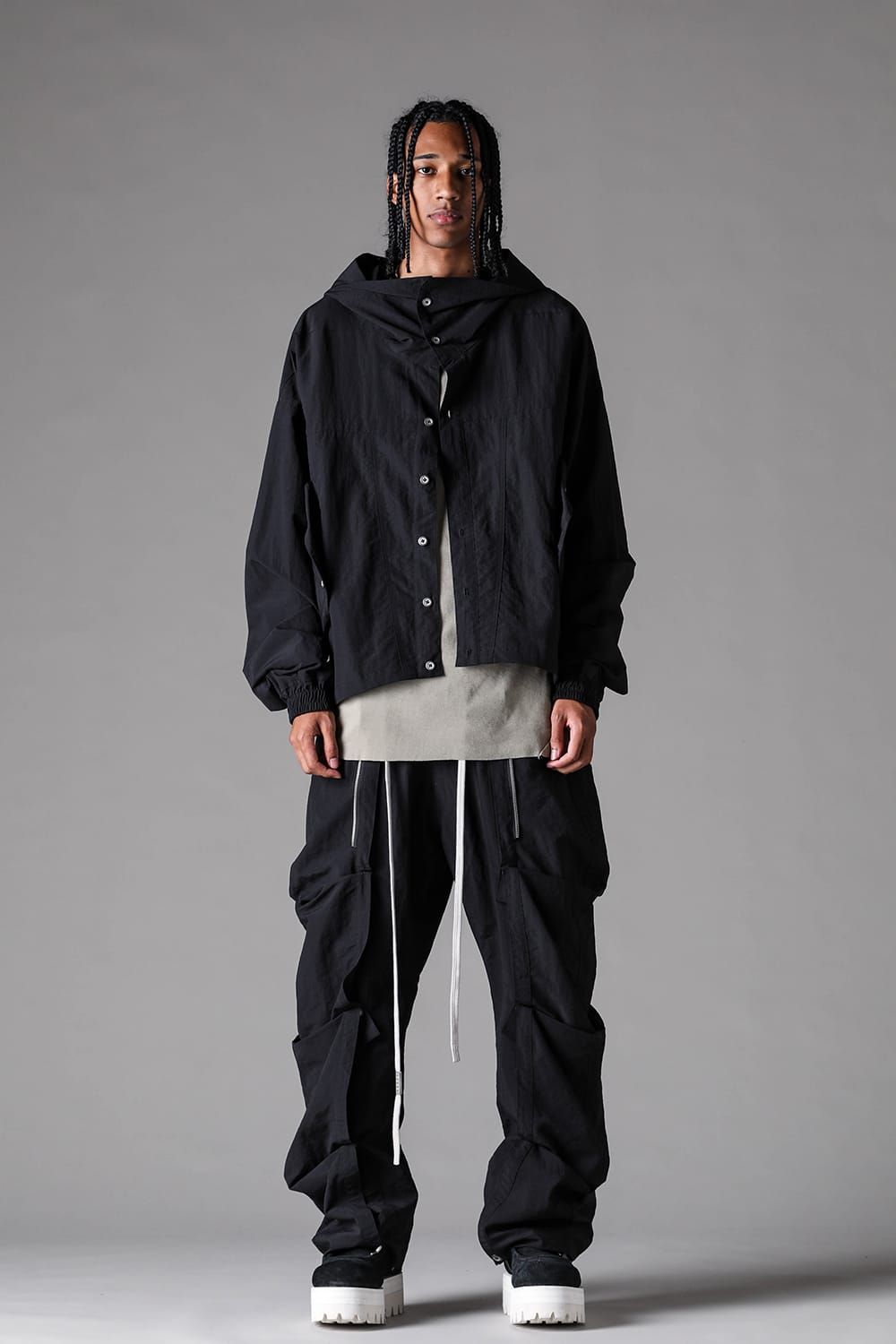 《2027SS先行予約》Rayon Nylon Hoodie Blouson "Black / Grey / L.Khaki" /レーヨンナイロンフーディブルゾン"ブラック/グレー/ライトカーキ"