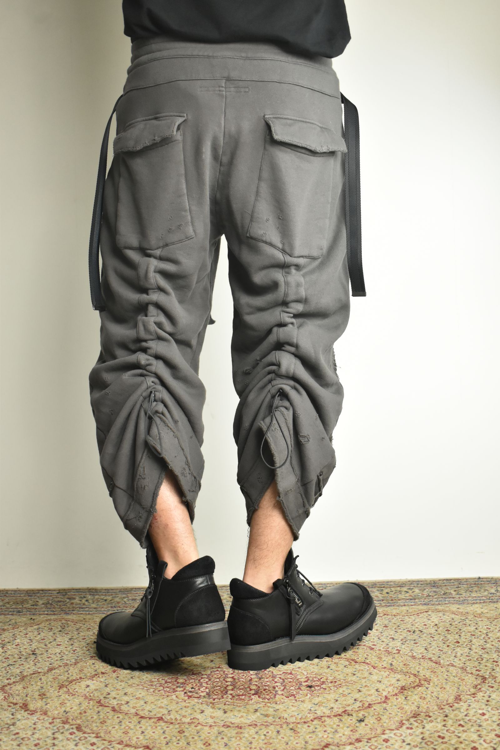 Untwisted Yarn Fleece Shotgun Wide Cropped Pants"Charcoal" / 無撚糸裏毛ショットガンワイドクロップドパンツ"チャコール"