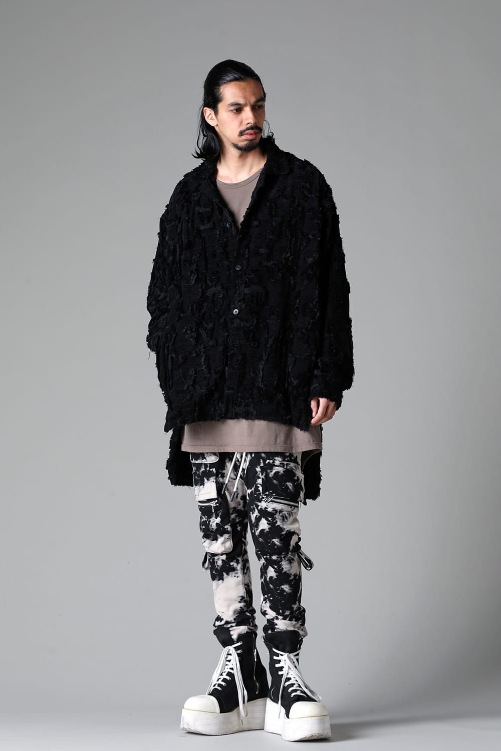 《2025AW先行予約》Discharge Pinting Cargo Sarouel Skinny"Black×Ivory" /ディスチャージプリントカーゴサルエルスキニー"ブラック×アイボリー"