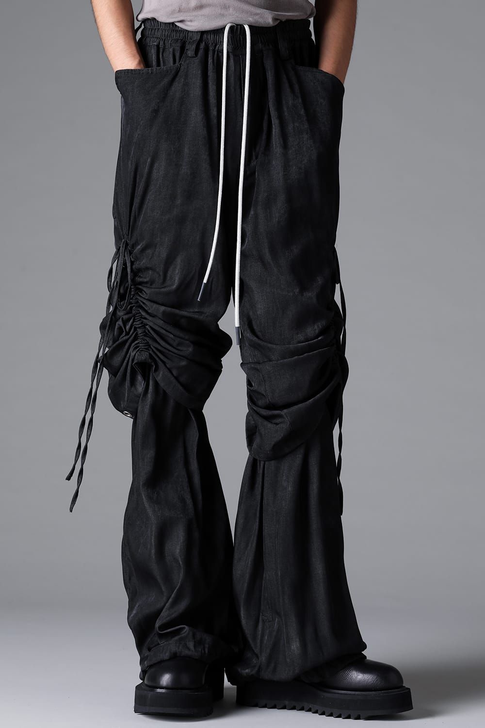 《2026SS先行予約》Layerd Gather Wide Pants"Black / Uneven D.Grey / Uneven Grey" / レイヤードギャザーワイドパンツ"ブラック/アンイーブンダークグレー/アンイーブングレー"