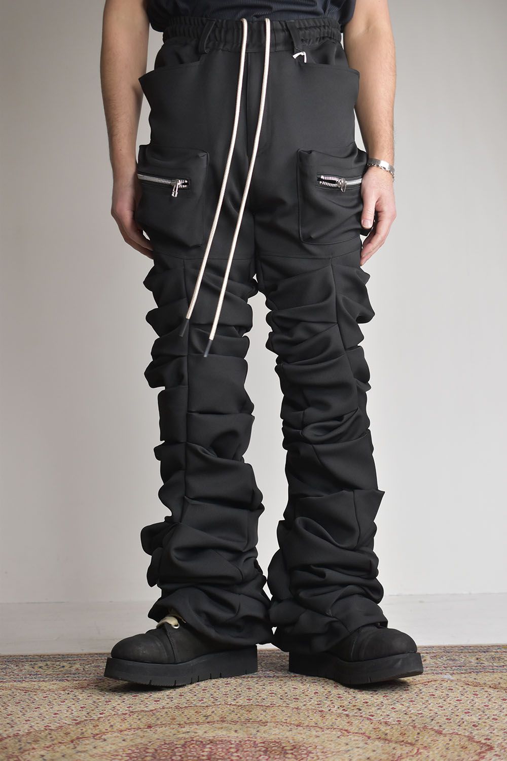 Twill Monster Tuck Flare Baggy Pants"Black"/ツイルモンスタータックフレアバギーパンツ"ブラック"