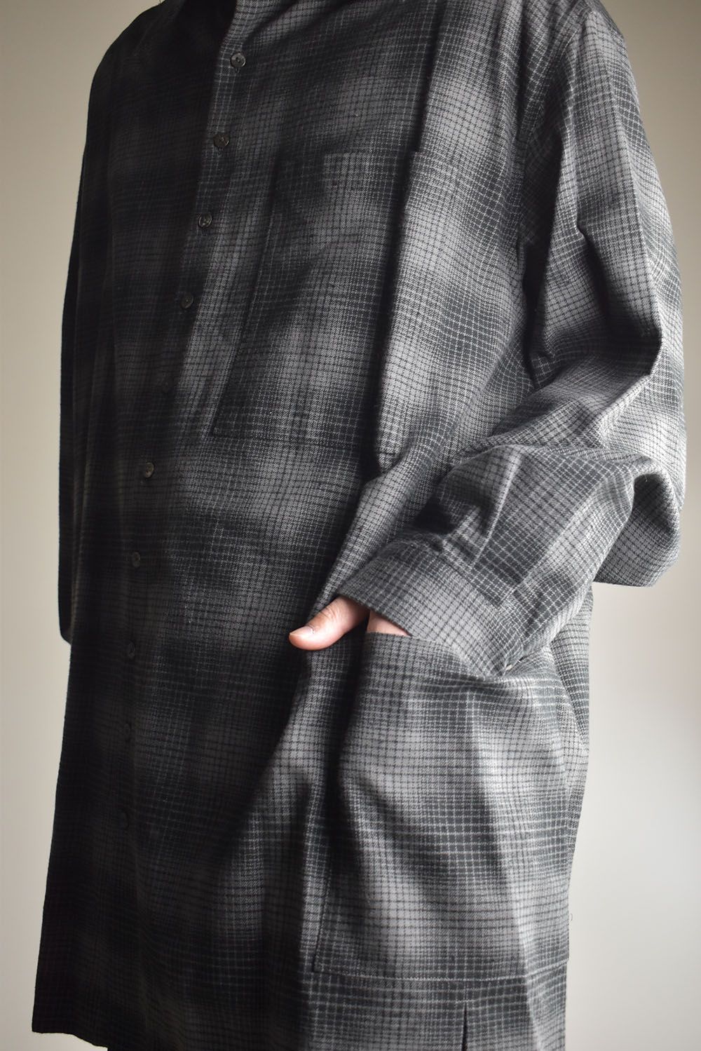 Over Sized Check Shirts"Grey" / オーバーサイズドチェックシャツ"グレー"
